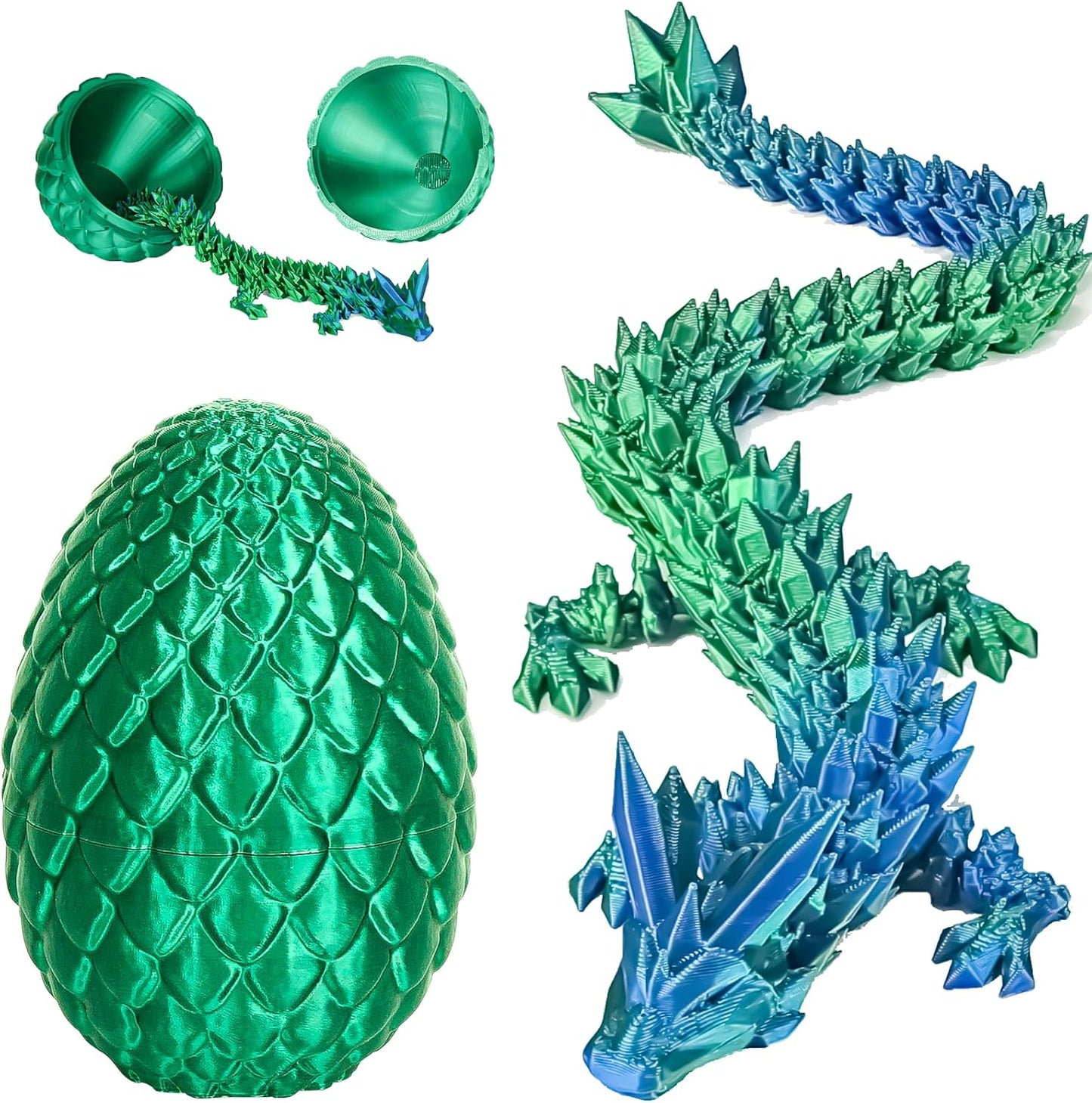 Dragon Eggs with Dragon Inside, 3D Printed Surprise Funny Gifts for Kids, Articulated Dragon Fidget Toys for Adults, Executive Desk Toys Office Room Décor (Christmas Green, M-Size)