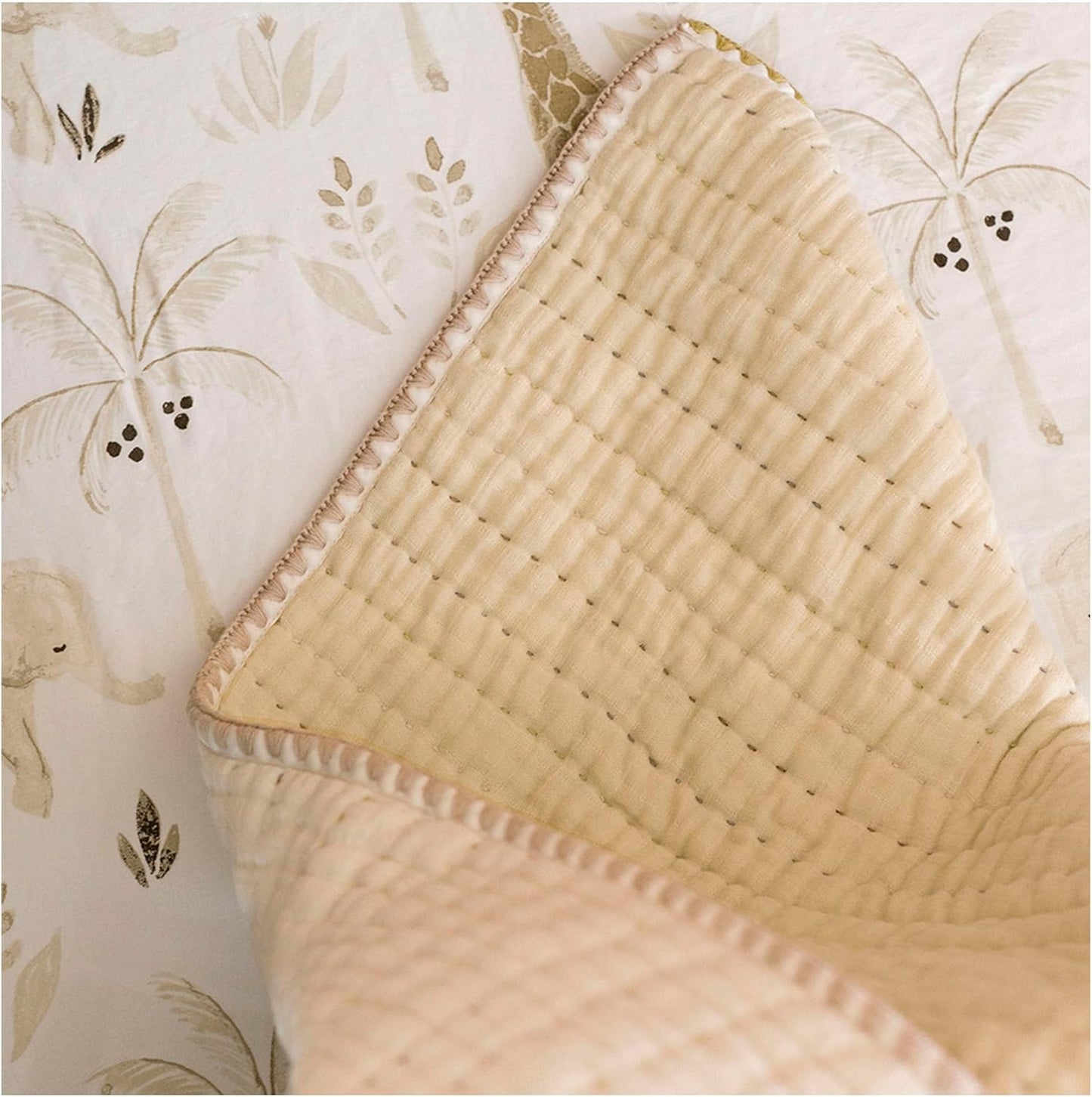 Crane Baby Blanket Quilted Cotton 36” X 36” Light Yellow Nursery Essential for Boys and Girls Yellow Baby