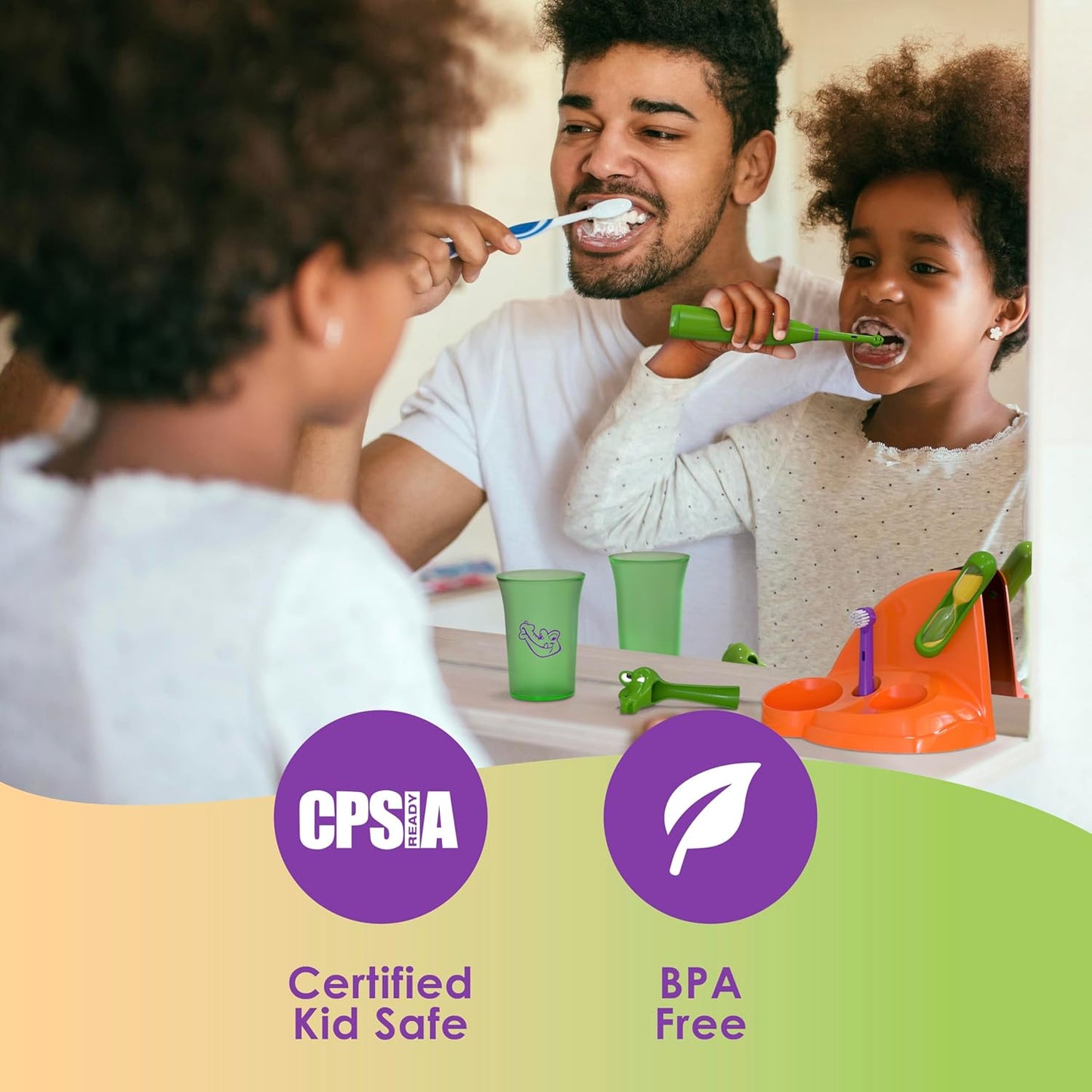 Brusheez Kids’ Electric Toothbrush Set - Safe & Effective for Ages 3+ - Parent Tested & Approved with Gentle Bristles, 2 Brush Heads, Rinse Cup, 2-Minute Timer, & Storage Base (Snappy The Croc)