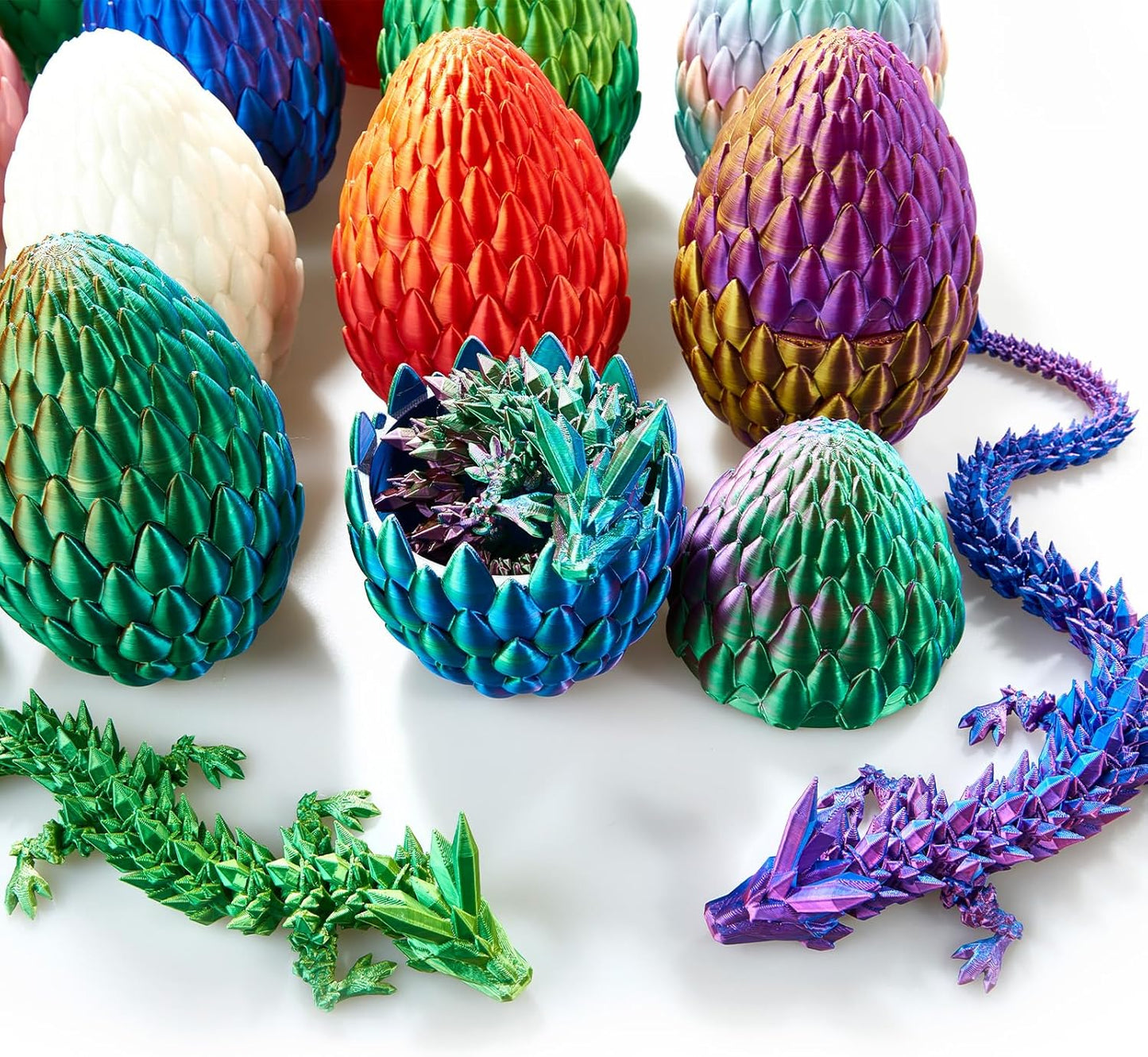 Dragon Egg,15in Crystal Dragon,Surprise Egg,Articulated Dragon,3D Printed Gift Toy,Fidget Toys for Autism/ADHD, Executive Desk Toys,Home Office Decor (3 Color Dazzle)