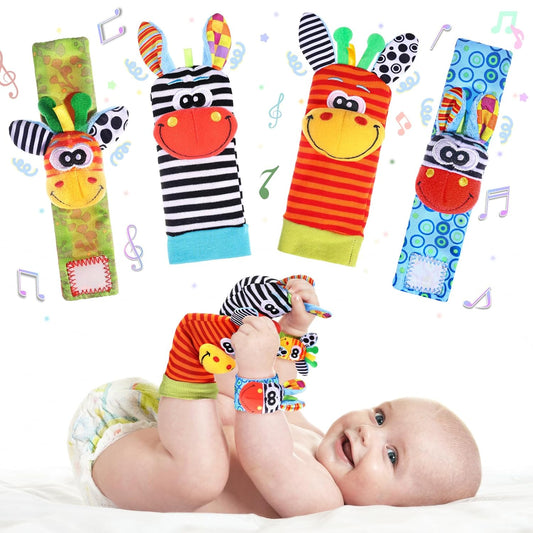 Wrist Rattle Foot Finder Socks Set for Baby Arm Hand Rattle Feet Leg Ankle Socks Newborn Soft Sensory Toys Baby Socks Newborn Rattles Toys Easter Gifts 0-3 6-12 Months Infant Girl Boy