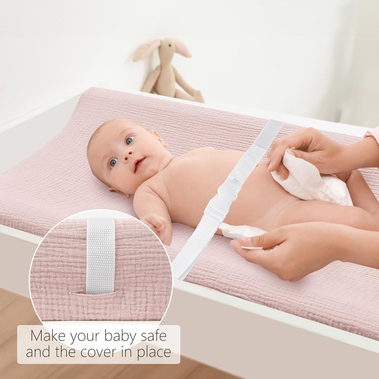 Bearmoss Changing Pad Cover, 2 Pack Muslin [100% Cotton] Diaper Changing Table Covers, 32'' x 16'' Soft Breathable Changing Pad Sheets for Unisex Baby Girls and Boys with Strap Holes (Pinkfloral)