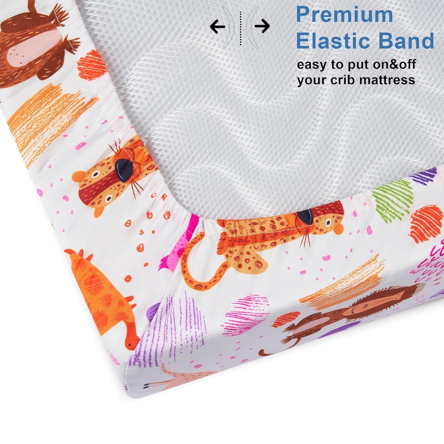 TILLYOU Baby Crib Sheets for Boys Girls, Super Soft Toddler Bed Sheets, 2 Pack Sheets for Standard Crib Mattress 28x52in, Animal Graffiti