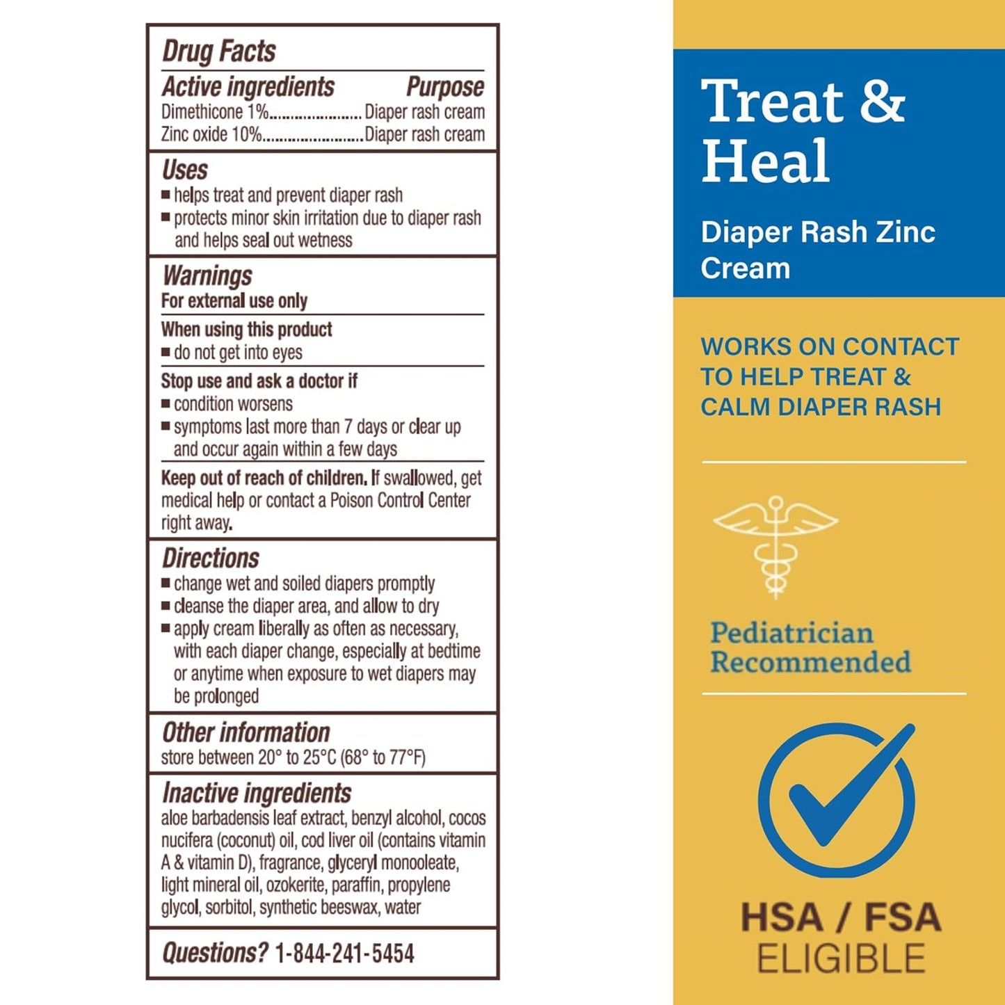 A+D Treat + Heal Zinc Oxide Diaper Rash Cream 16 oz Jar - Soothes & Treats Diaper Rash - Zinc Oxide 10% Dimethicone 1% - Easy Spreading Cream for Baby - Fast Acting