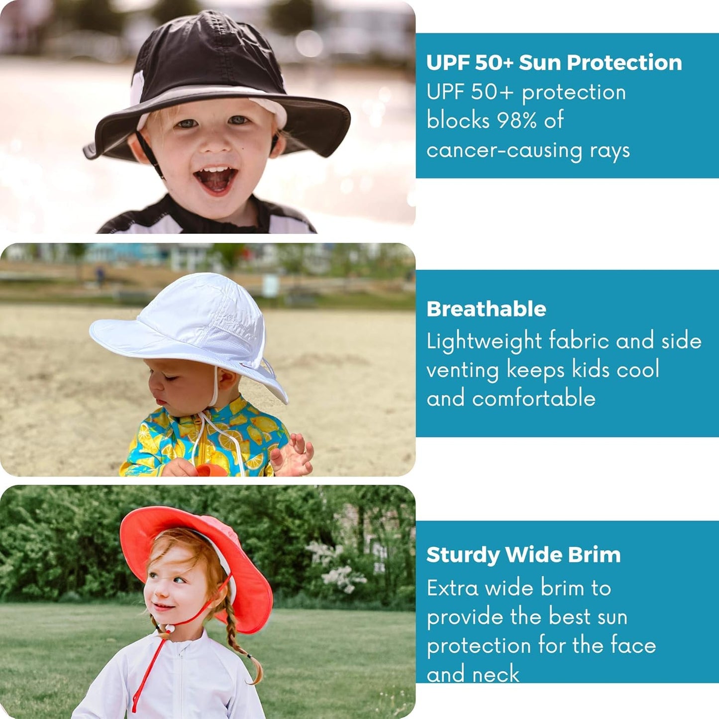 SwimZip Wide Brim Sun Hat | UPF 50+ Protection for Baby, Toddler, and Kids