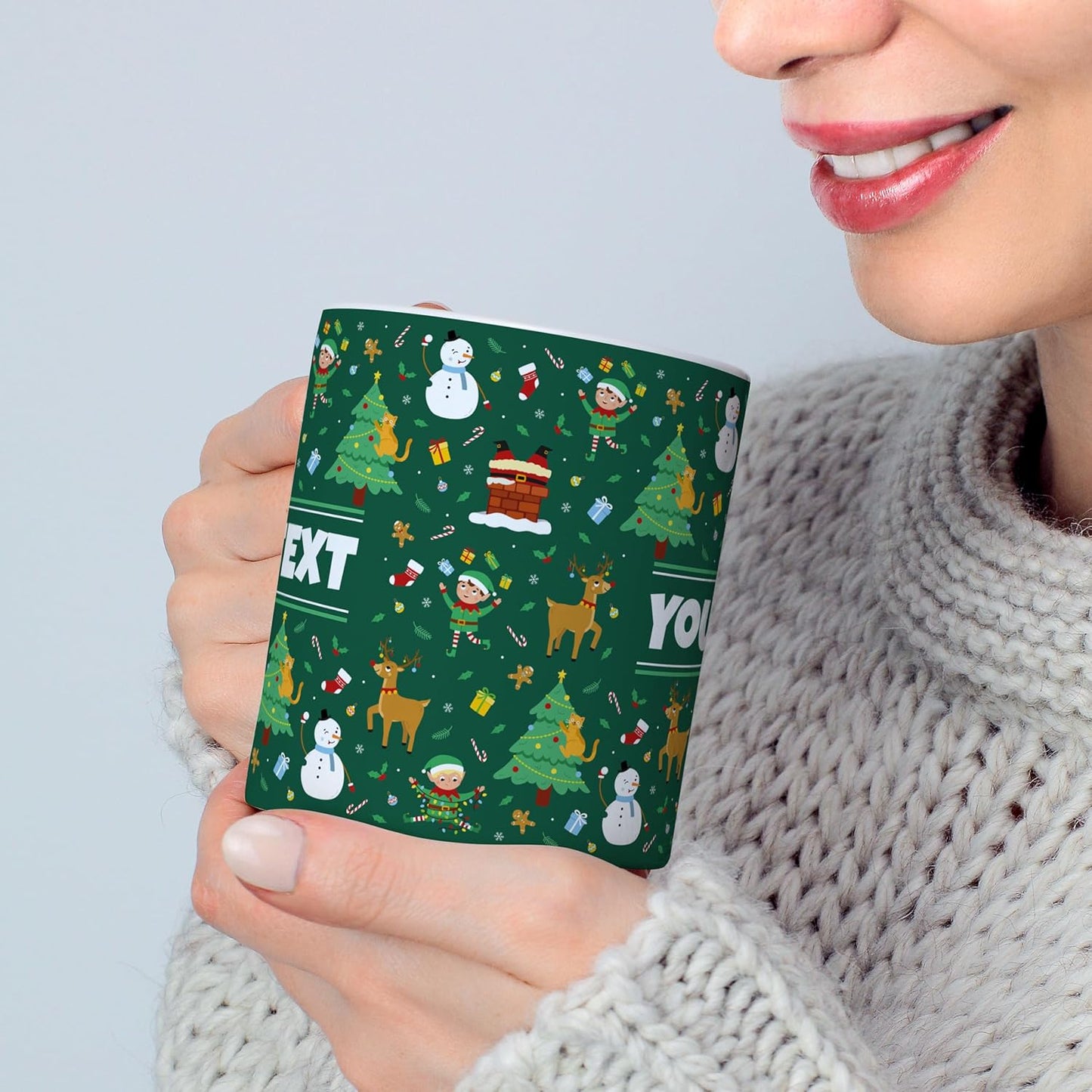 Personalized Mug for Kids - Christmas - Custom Name/Text, Ceramic Hot Chocolate/Cocoa/Coffee Cup for Boys/Girls, Holiday/Birthday Gift - 11 oz, Red Handle