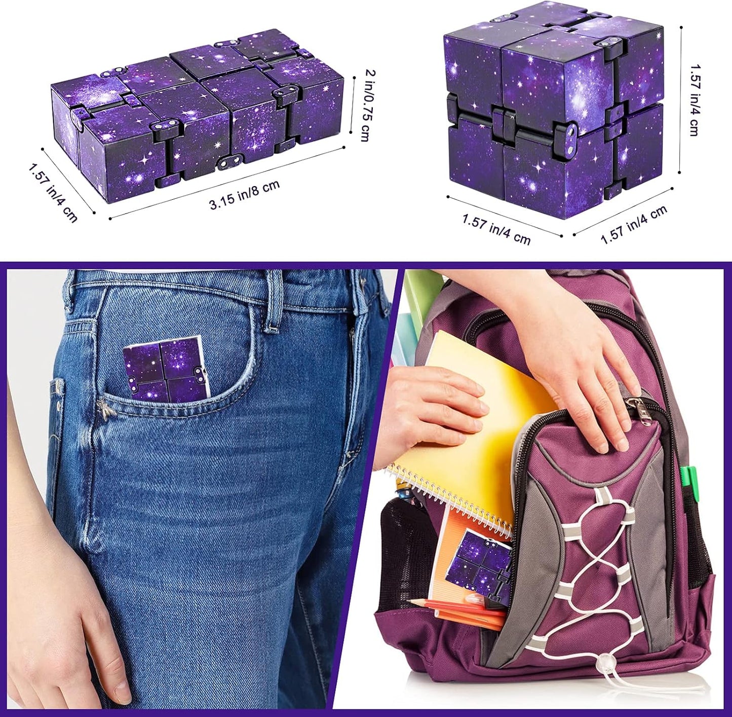 Infinitycube Fidget Toy Stress Relieving Fidgeting Game for Kids and Adults,Cute Pocket-sized Unique Gadget for Anxiety Relief and Kill Time (Purple)