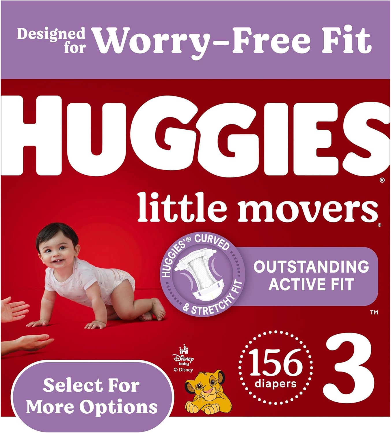 Huggies Size 3 Diapers, Little Movers Baby Diapers, Size 3 (16-28 lbs), 156 Count (6 packs of 26)