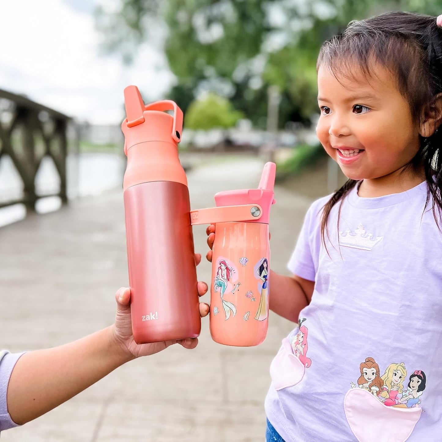 Zak Designs Harmony Disney Princess Kid Water Bottle for Travel or At Home, 14oz Recycled Stainless Steel is Leak-Proof When Closed and Vacuum Insulated (Ariel, Mulan, Moana, Cinderella)