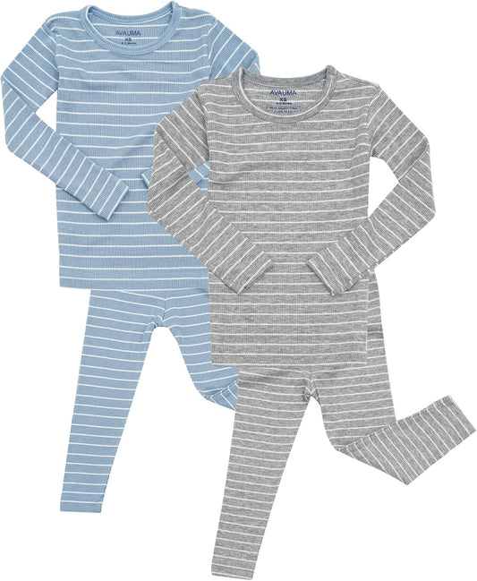 AVAUMA Stripe Pattern Baby Boys Girls Pajama Set Kids Toddler Snug fit Ribbed Sleepwear pjs for Daily Life Style
