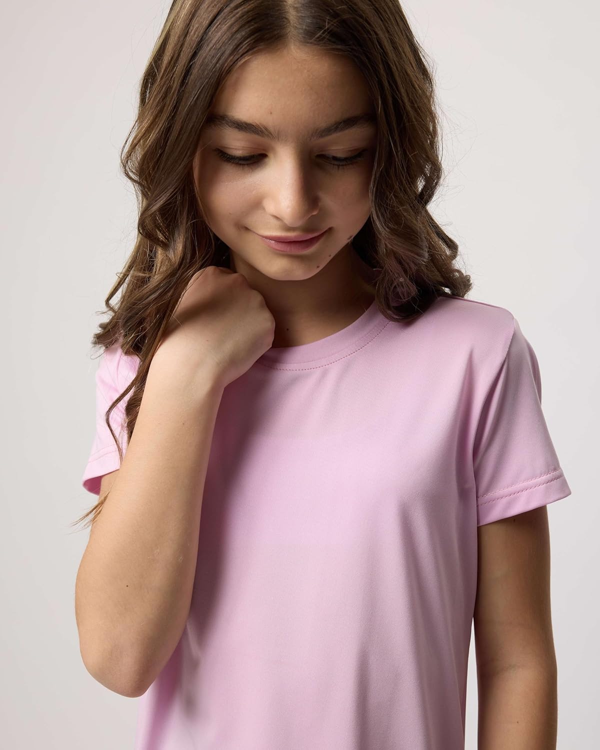 Real Essentials 5 Pack: Girls Short Sleeve Dry-Fit Crew Neck Active Athletic Performance T-Shirt