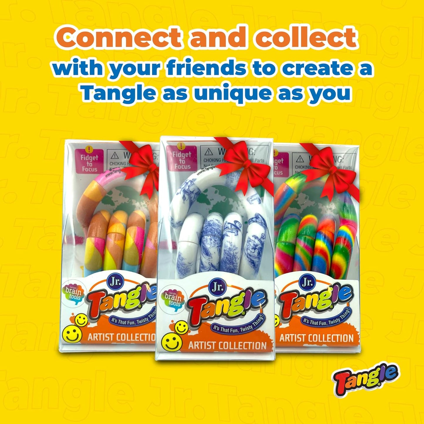 Tangle Jr. Masterpiece 3-Pack Porcelain,Mache,Lollipop Artistic Pattern for Unique Fidget Experience - Fidget with These tangles at Work or School - Twist Fidget Toy for Kids and Adults - Desk Toy