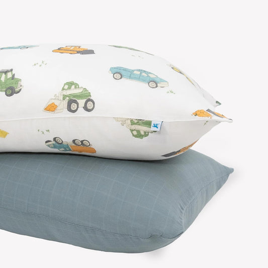 Little Unicorn Standard Pillowcase 2 Pack | Super Soft & Breathable Muslin Fabric | Snug Envelope Closure (Work Trucks)