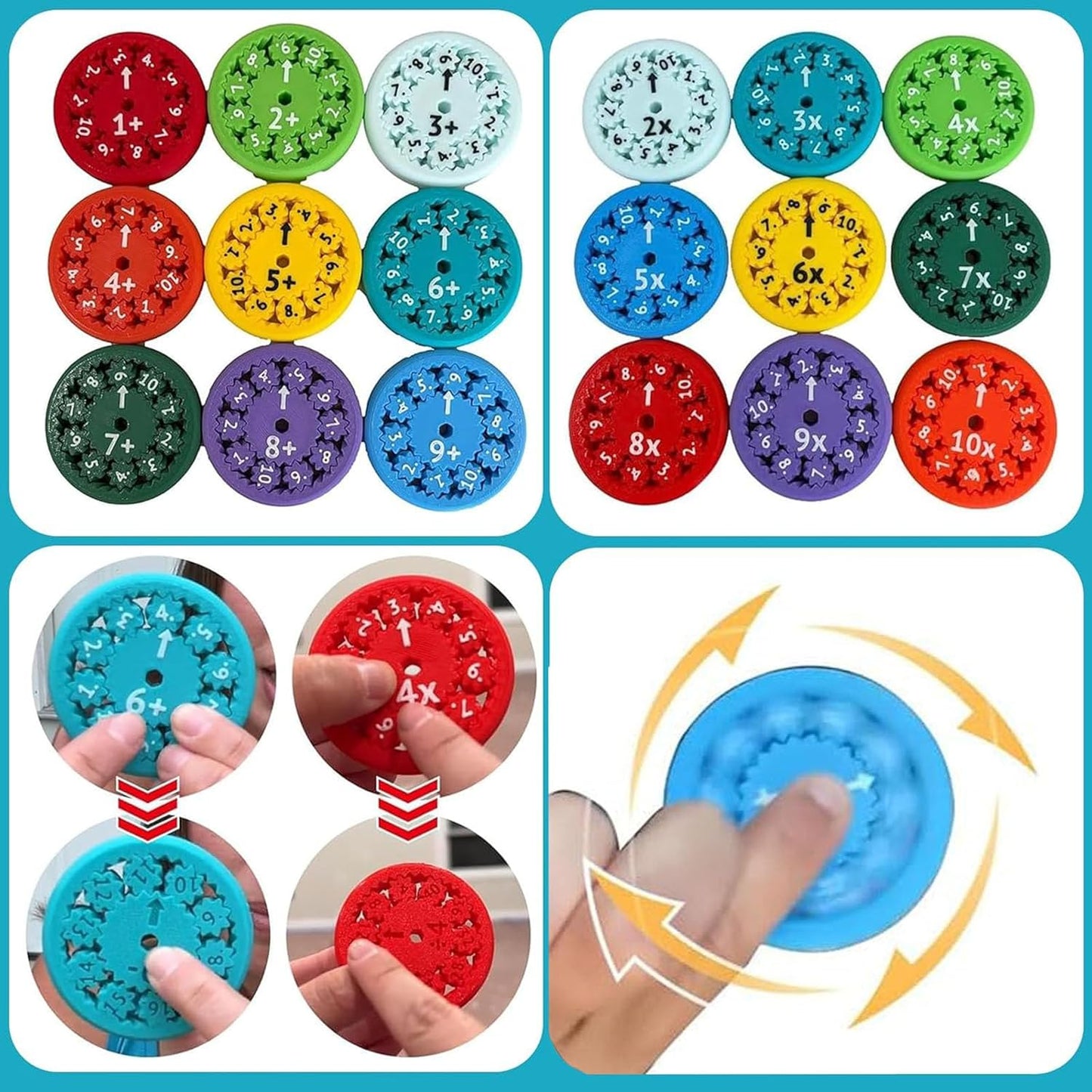 18 Pack Math Fidget Spinner，Numbers Addition & Subtraction Fidget Spinner,Math Addition Game for Kids 3+，Division & Multiplication Learning Fidget， Math Game for Home School Classroom