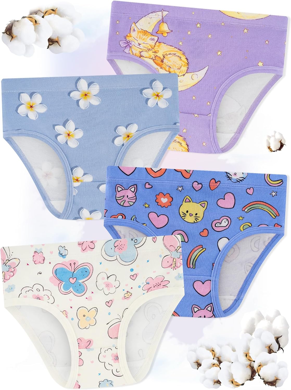 Girls' Underwear,Soft Cotton Tagless Panties for Toddlers' & Little Kids Comfort,Breathable Briefs,8-Pack