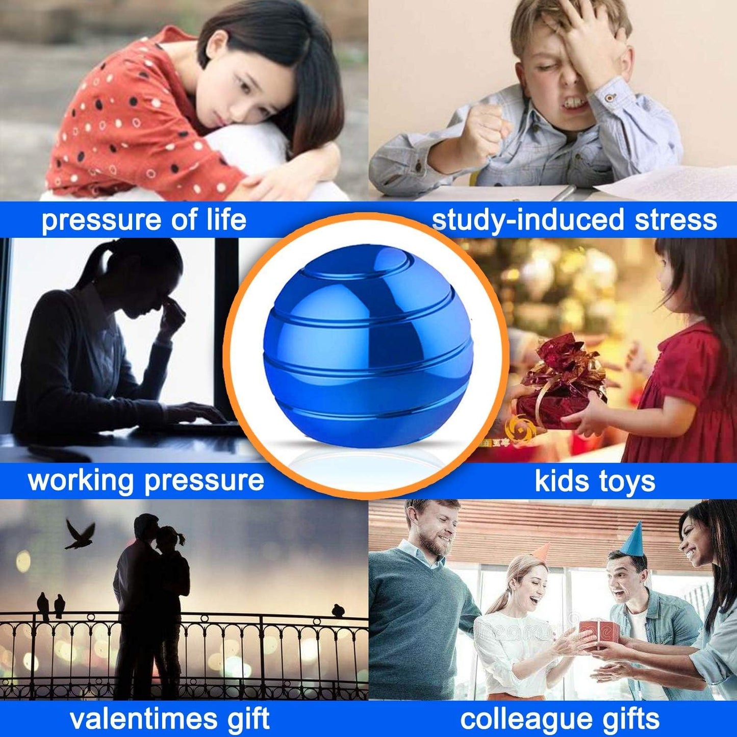 Kinetic Desk Toy,Optical Illusion Metal Fidget Spinning Ball,Office Executive Stress Relief Spinner Toys for Adults & Kids