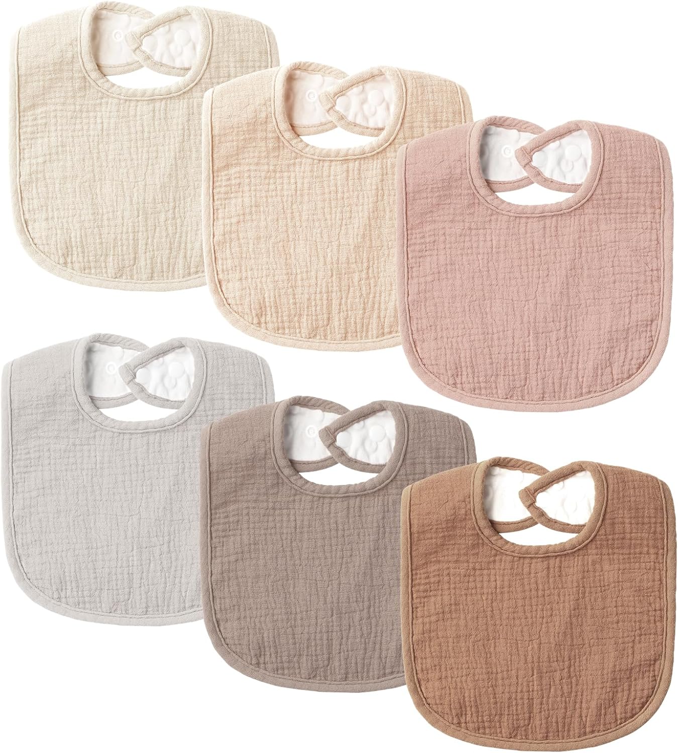 6-Pack Muslin Baby Bibs for Unisex Boys Girls, Cotton Baby Drool Bibs, Drooling and Teething Bibs for Infant