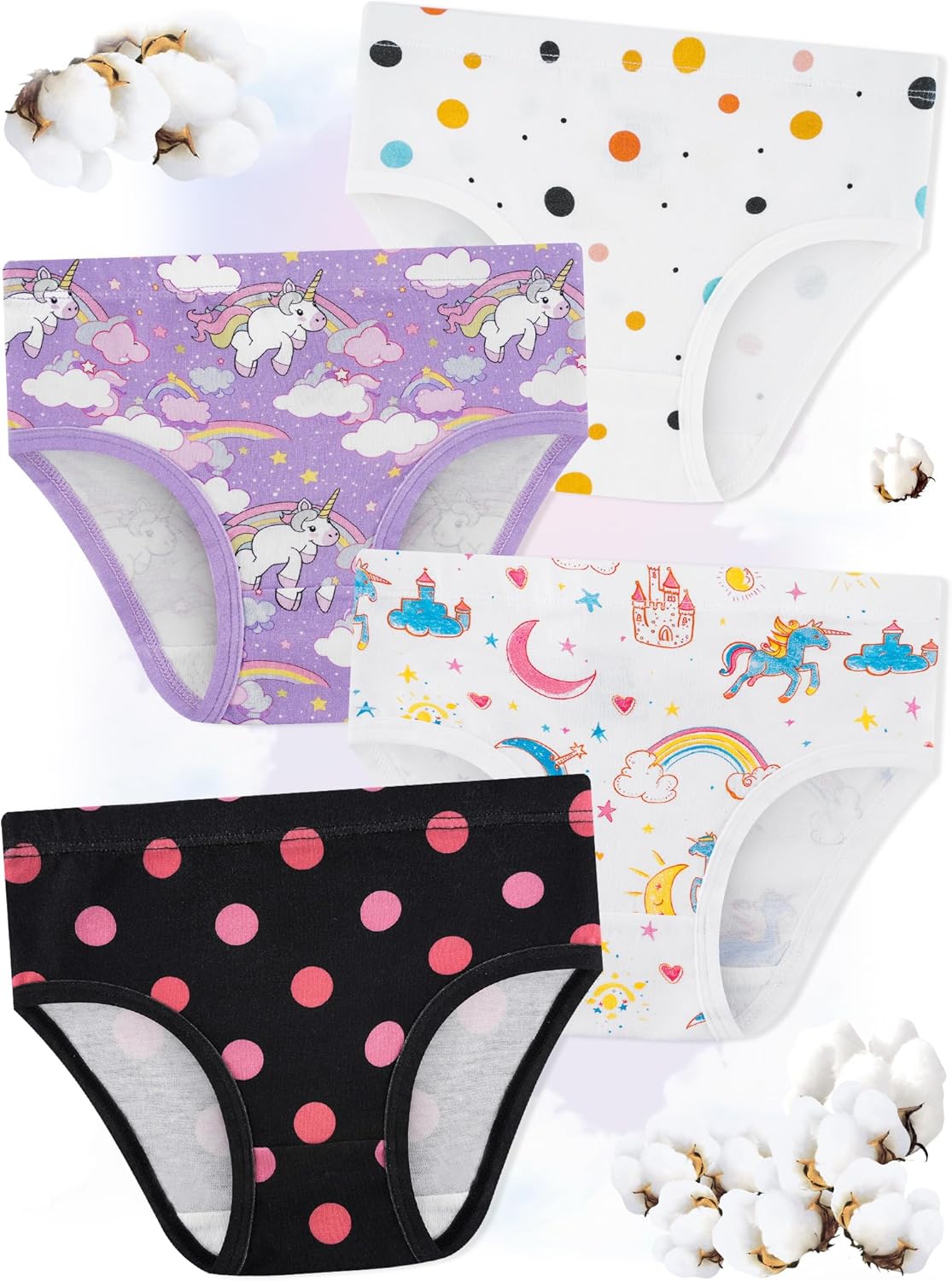 Girls' Underwear,Soft Cotton Tagless Panties for Toddlers' & Little Kids Comfort,Breathable Briefs,8-Pack