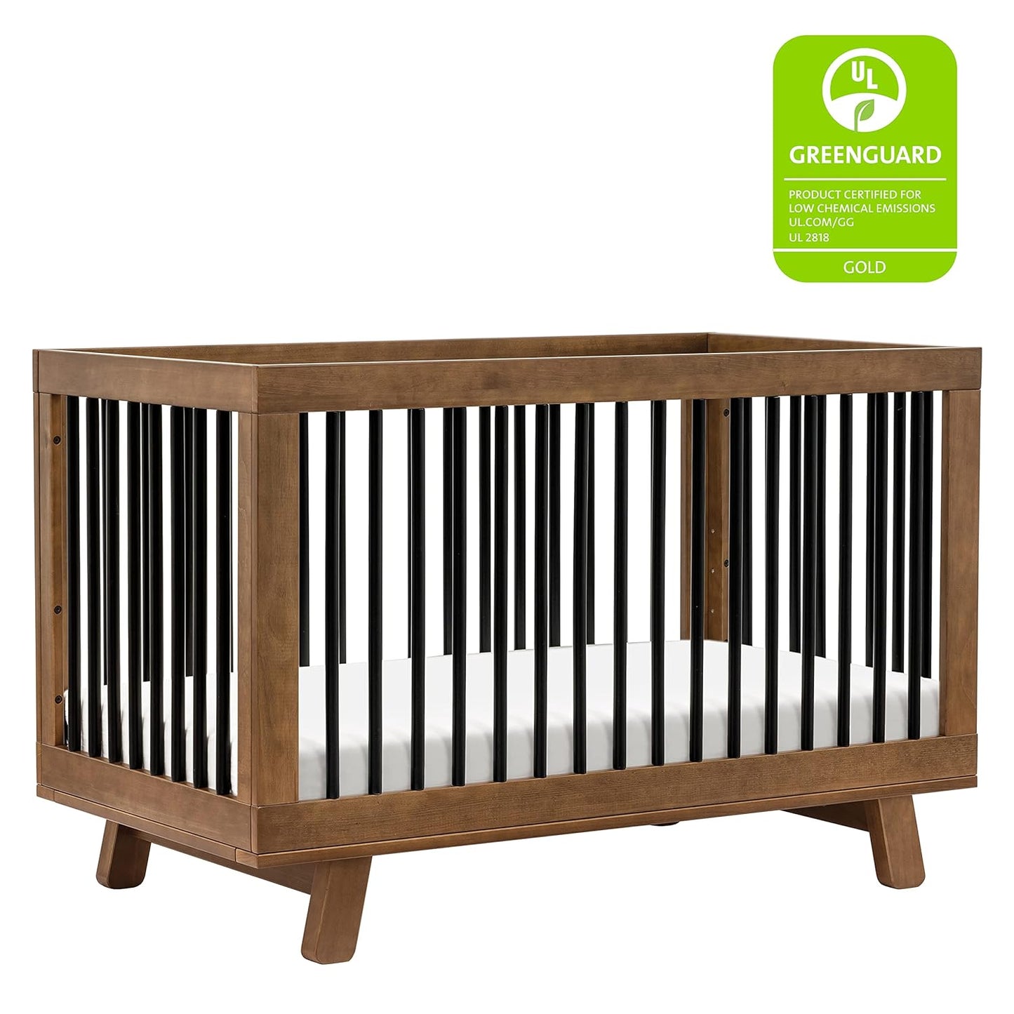 babyletto Hudson 3-in-1 Convertible Baby Crib with Toddler Bed & Daybed Conversion - Durable and Easy to Assemble - GREENGUARD Gold Certified with 4 Adjustable Mattress Heights - Natural Walnut/Black