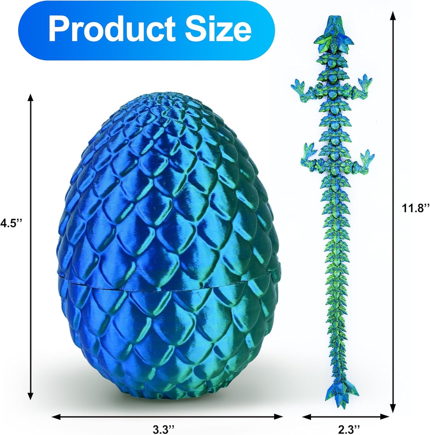 3D Printed Dragon,Dragon Eggs with Dragon Inside,Articulated Crystal Dragon Toys for Kids Home Decor, Executive Dragon Fidget Desk Toys (Lser Green)