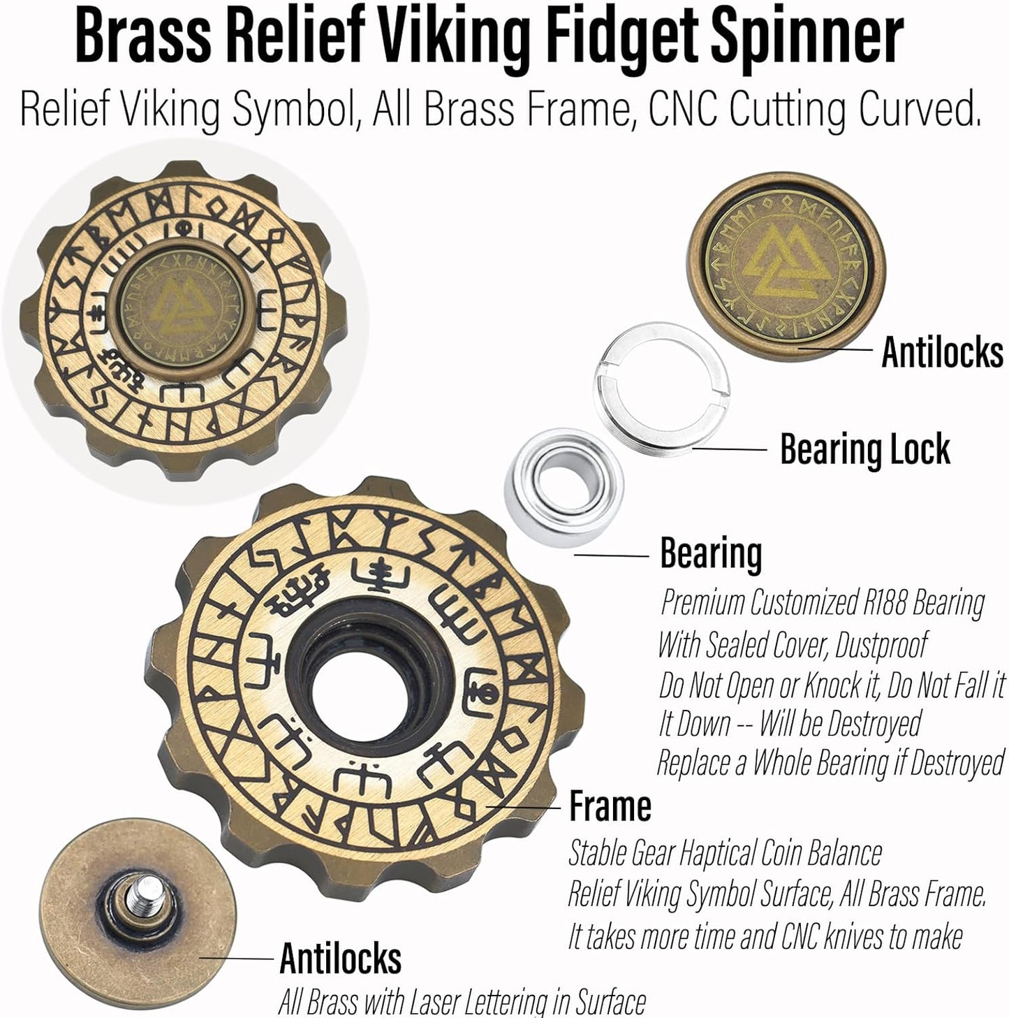 FREELOVE Metal Fidget Spinner, Viking Pirate Haptic Gyro, Heavy Copper Hand Spinning, Small Round Gear Fidget Block, Premium Steel Bearing Silent Long Spinning for Adults Anxiety Cool