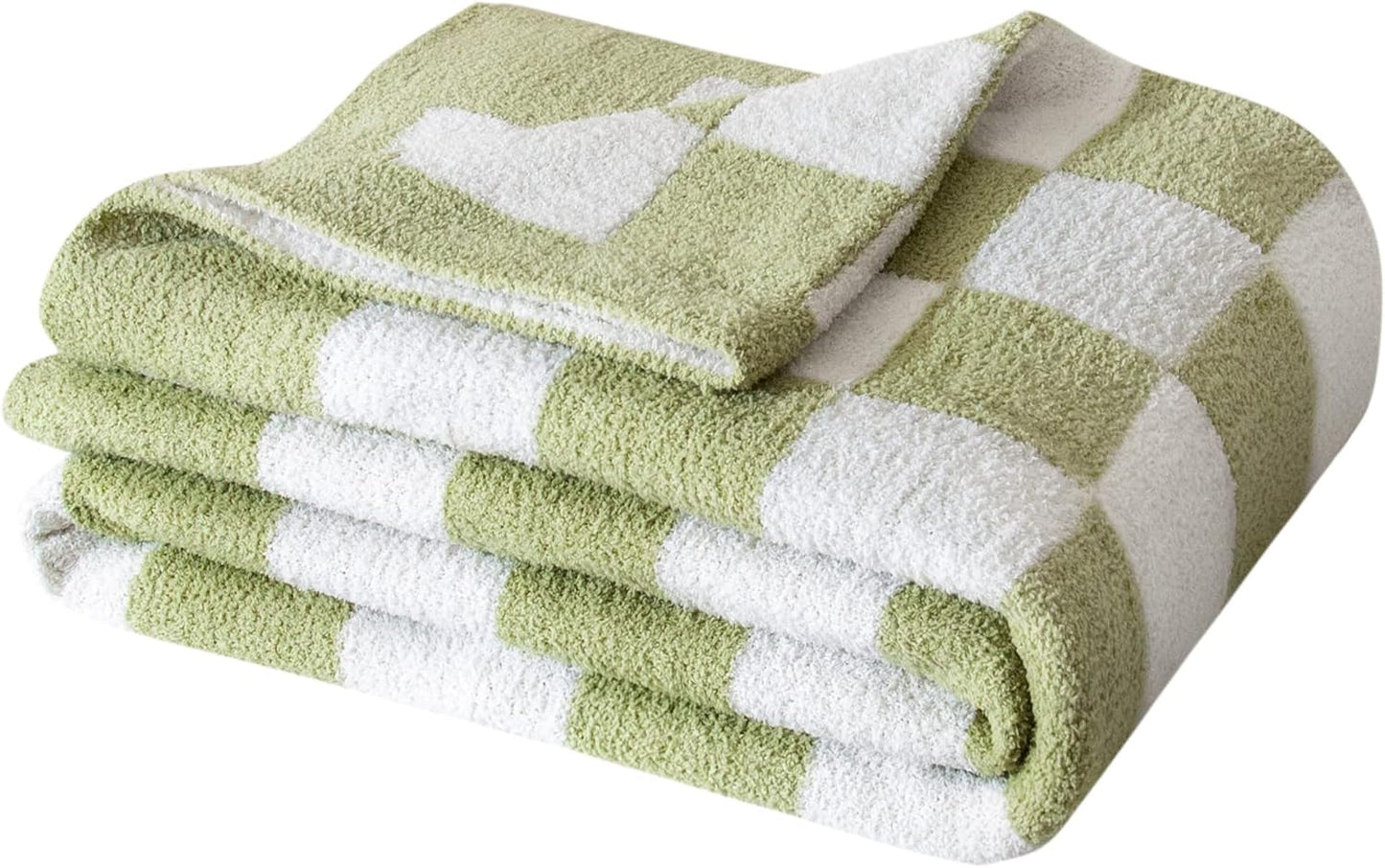 SeaRoomy Checkered Throw Blanket, Ultra Soft Cozy Microfiber Knit Throw Blanket, Warm Fluffy Reversible Checkerboard Blanket for Couch Bed Travel Picnic Room Decor(Sage Green, 60"×79")