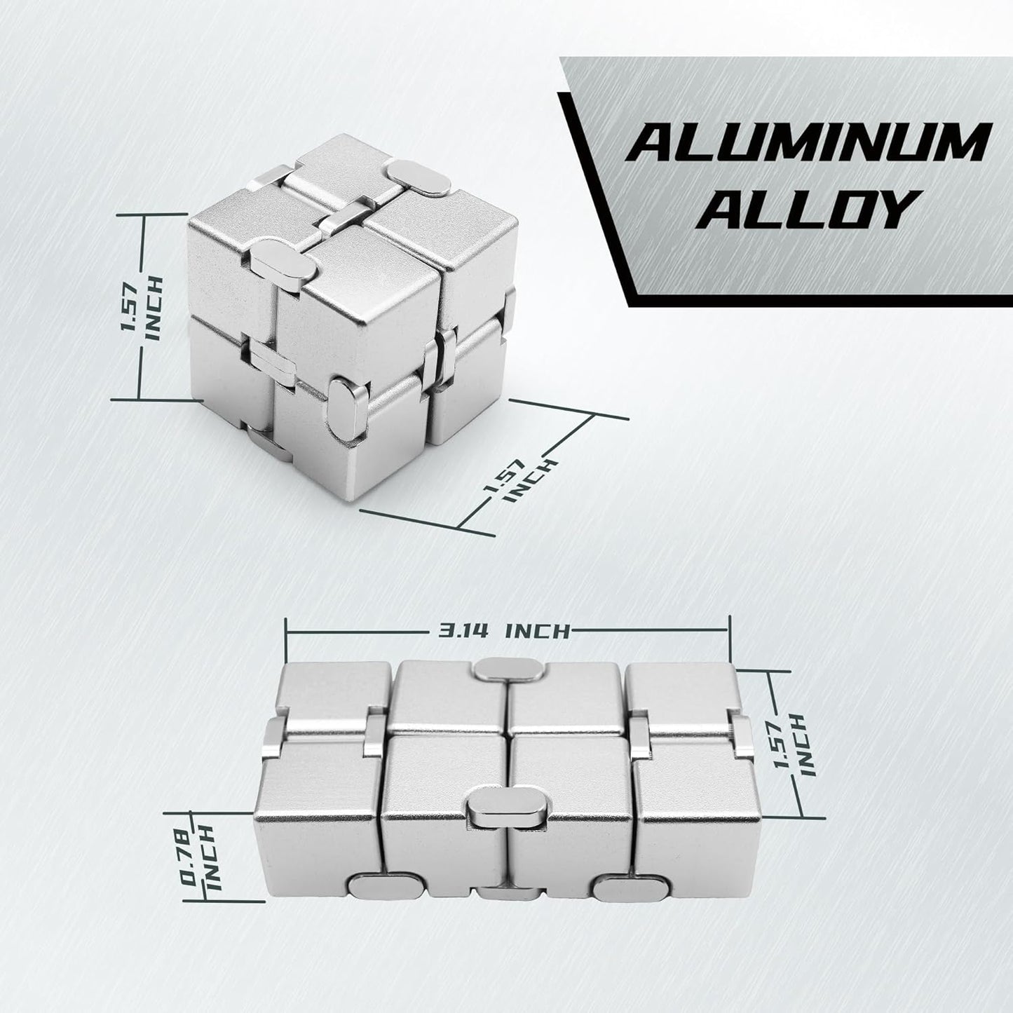 Fidget Infinity Cubes Metal, Desk Fidgets for Kids Adults, Hand Toys for Anxiety, ADHD, EDC, Stress Relief Sensory Toys for Teens (Silver)