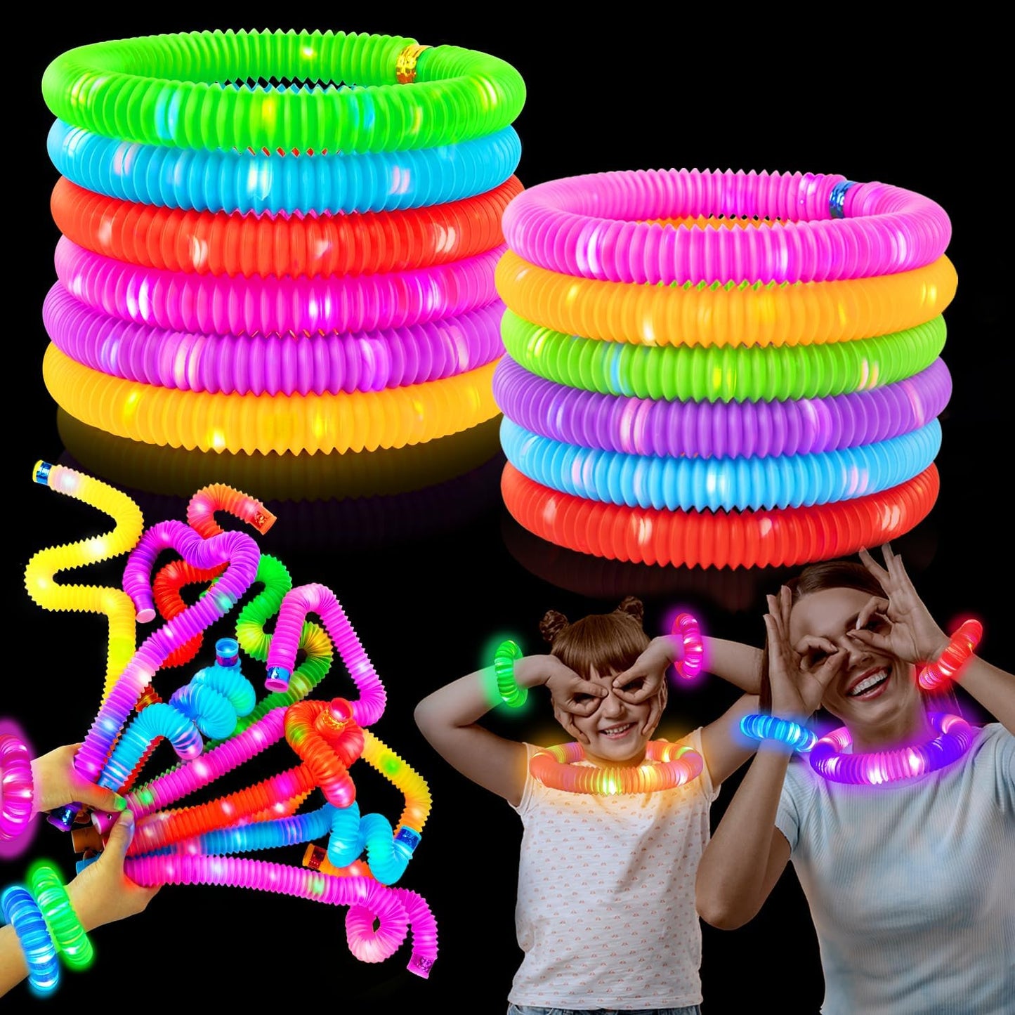 Glow Sticks Party Pack 12PCS-Glow in Dark Party Favor Supplies for Kids,Halloween Light Up Glow Necklaces Bracelets Accessories for Boys Girls,Neon Party Decorations for Birthday Camping Dance
