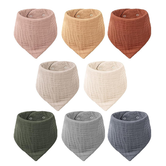 Konssy 8-Pack Muslin Baby Bibs, Absorbent Bandana Drool, 100% Cotton Unisex Baby Bibs for Teething and Drooling