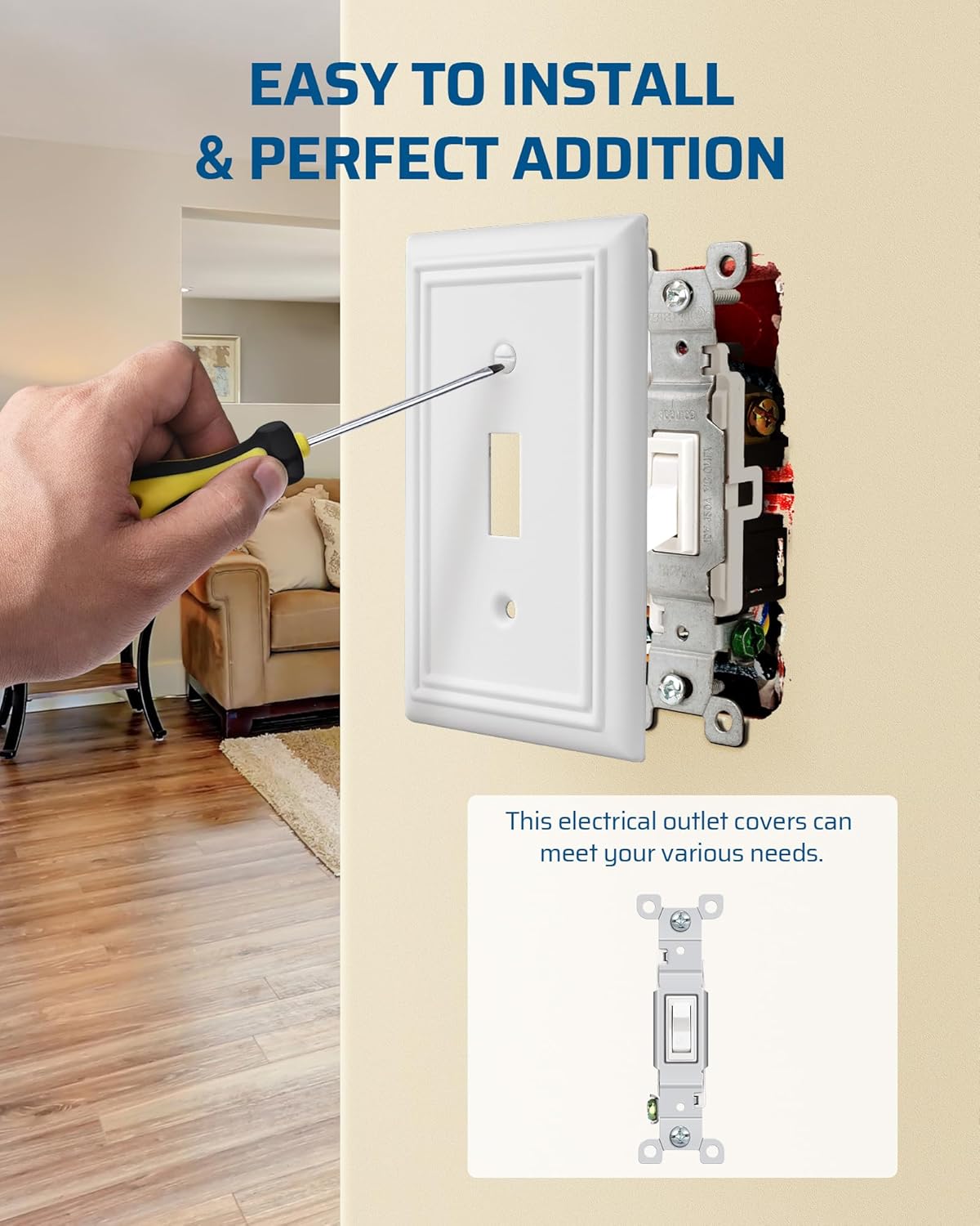 DEWENWILS Single Toggle Wall Plates, White Metal Light Switch Cover Plates, 4.92" x 3.14" Outlet Wall Plates, Switch Plate Covers for Home Decor, 2 Pack