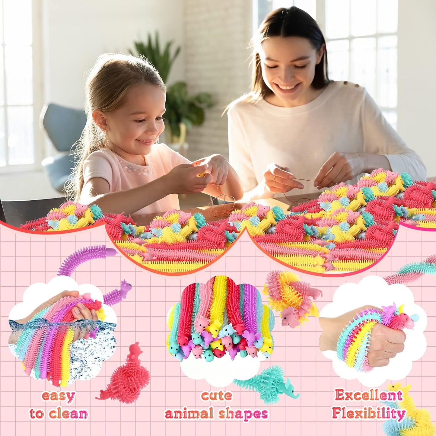 Chivao Bulk Stretchy String Fidget Toys Animal Sensory Toys Pack Worm Sensory Stress Fidget Toys for Adults Stress Anxiety Relieve Relaxing Party Favors(100 Pack, Animal Style)