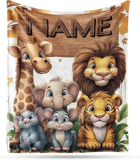 Ship Next Day, Personalized Baby Blanket - Printed in USA, Custom Baby Blanket with Name, Customized Animal Blankets for Boys & Girls, Soft Cozy Receiving Blankets for Toddlers, Stroller Decor Throw
