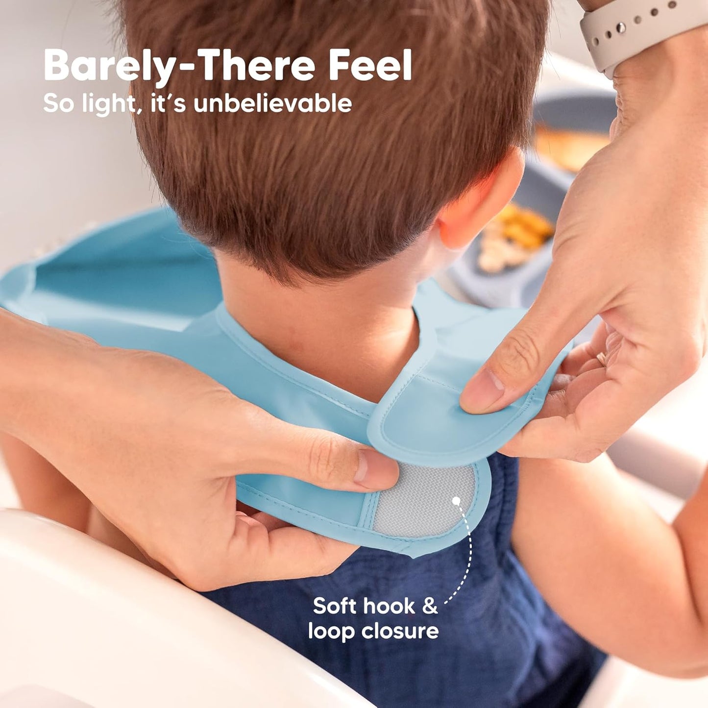 3-Pack Waterproof Baby Bibs for Eating - Lightweight Toddler Feeding Bibs with Large Food Catcher, Mess Proof, Food-Grade Baby Eating Essentials, Easy to Put On & Clean (Ocean)