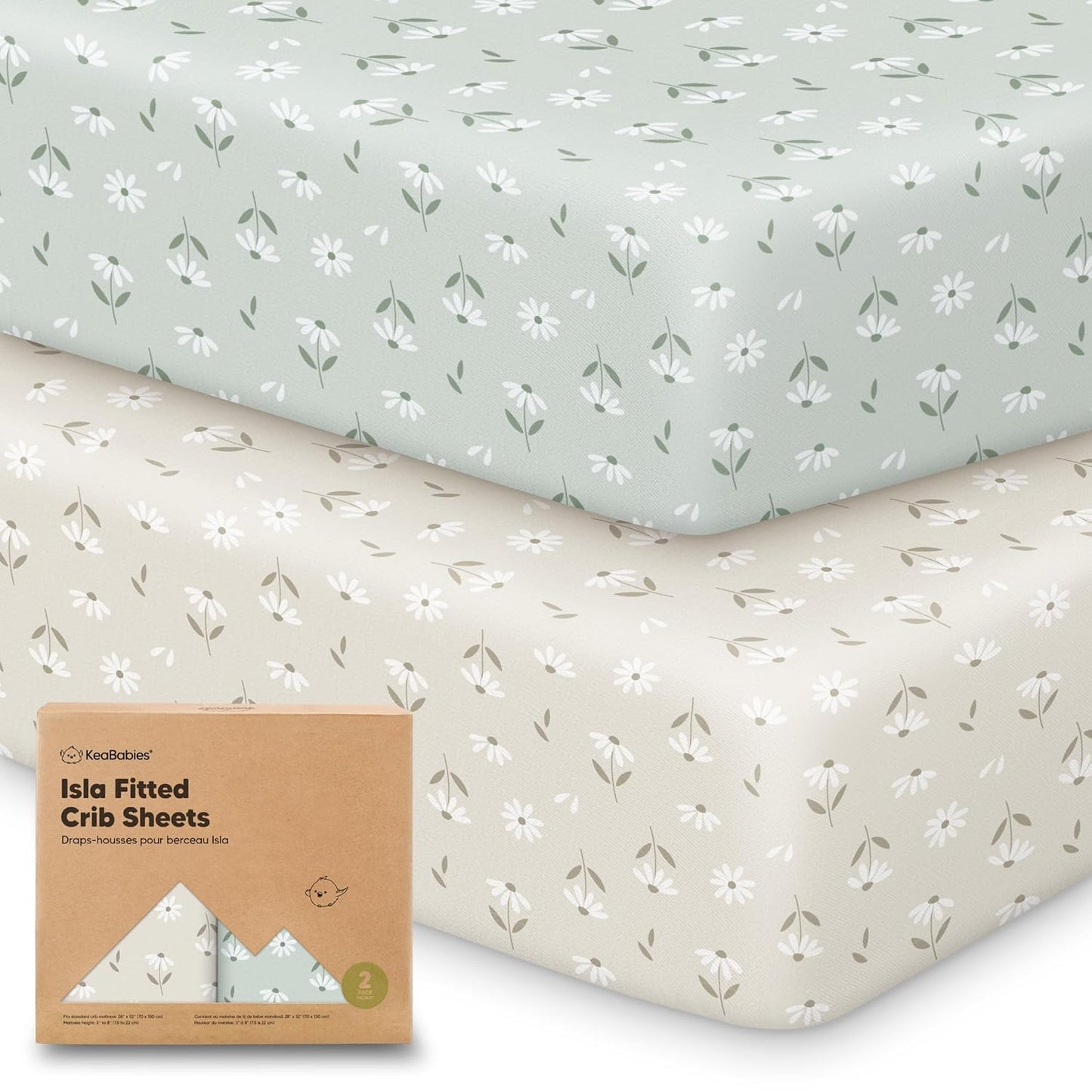 KeaBabies 2-Pack Baby Crib Sheets for Boys, Girls - 52x28 Viscose Derived from Bamboo Toddler Bed Sheets Neutral, Fitted Crib Mattress Cover for Standard Baby Bedding, Soft & Cozy (Daisies)