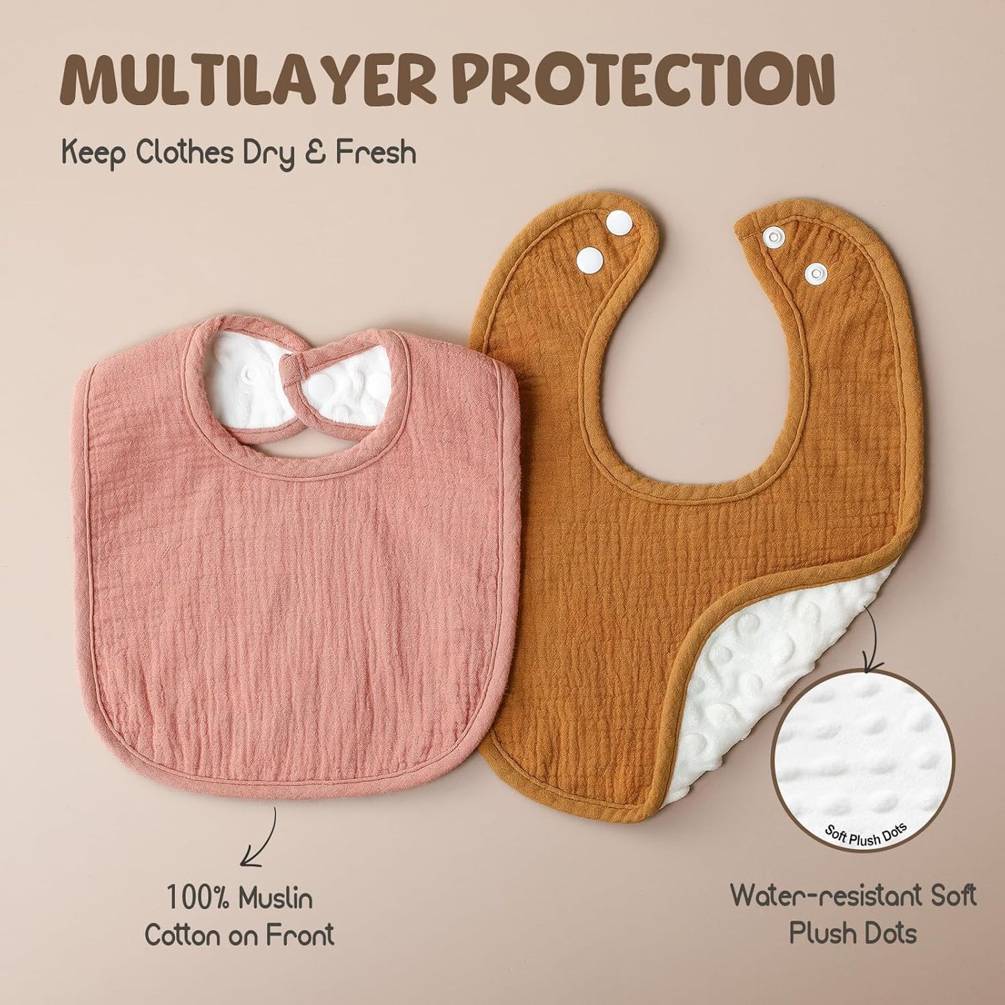 6-Pack Muslin Baby Bibs for Unisex Boys Girls, Cotton Baby Drool Bibs, Drooling and Teething Bibs for Infant