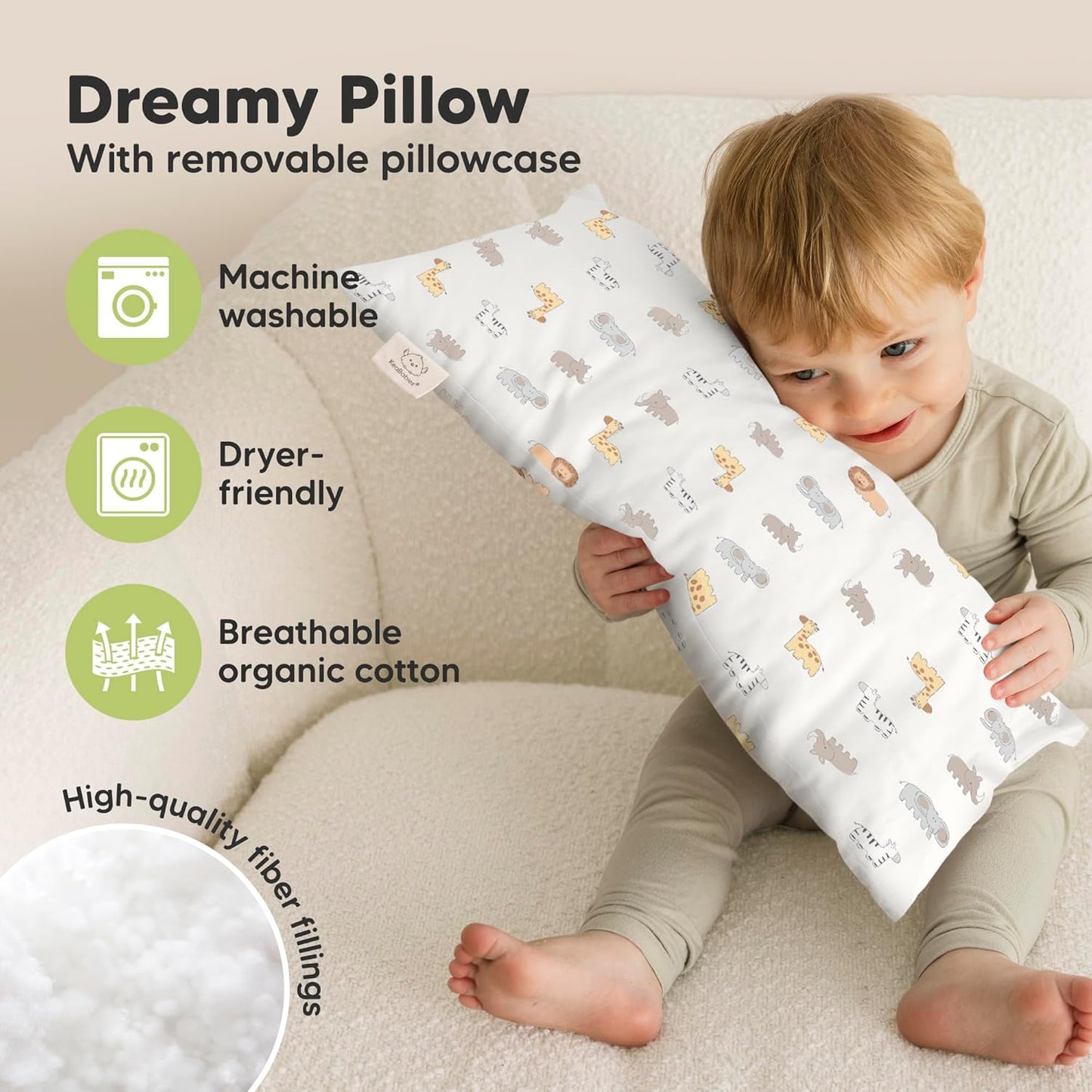 Toddler Pillow with Pillowcase - 10x18 My Little Dreamy Kids Travel Bed Pillows for Sleeping, Organic Cotton Small Pillowcase, Soft & Breathable, Machine Washable,Toddlers 2-5 Years Old (Safari Echo)