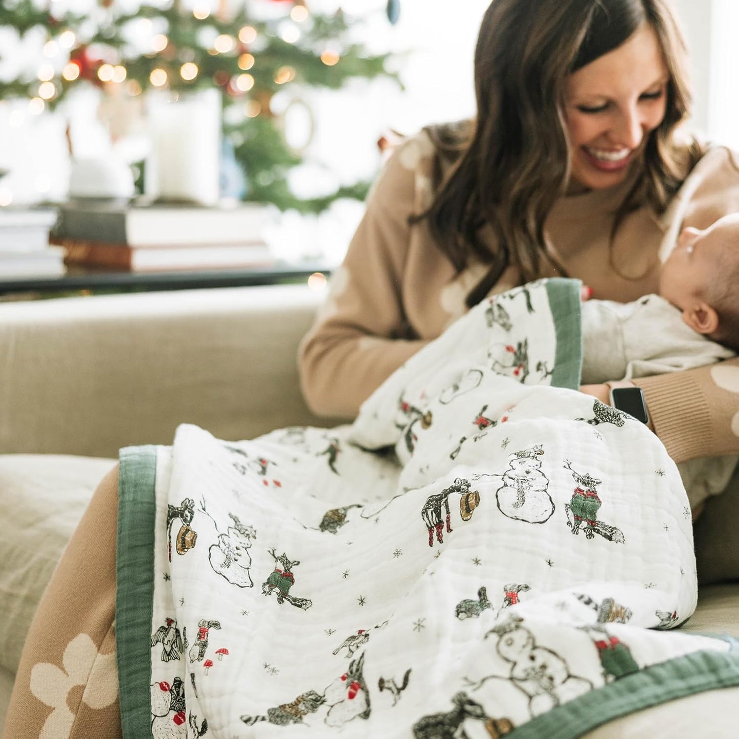 Little Unicorn Newborn Receiving Quilt | Ultra- Soft, Multi-Layered Muslin Fabric | Gift for Newborns & on-The-go (Snow Day)