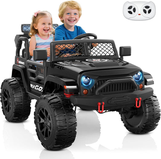 ANPABO 24V 2 Seater Ride On Car for Kids w/EVA Tires, 4X200W Motors, 4 Shock Absorbers, 2.4G Remote Control, Bluetooth Radio, LED Headlights & Searchlights, Electric Car for Kids Ages 3-8, Black