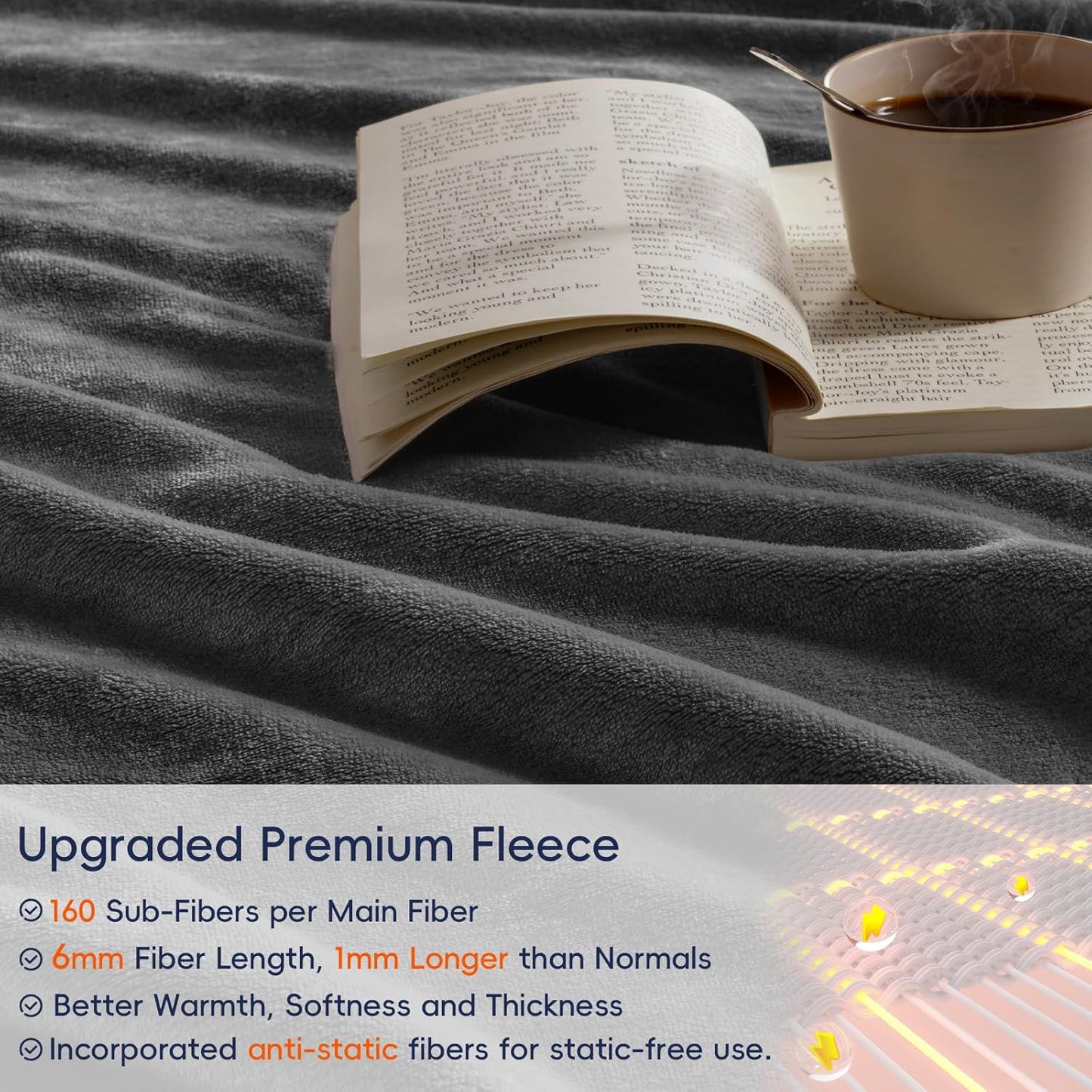 PHF Ultra Soft Fleece Blanket King Size, No Shed No Pilling Luxury Plush Cozy 300GSM Lightweight Blanket for Bed, Couch, Chair, Sofa Suitable for All Season, 108" x 90", Dark Grey