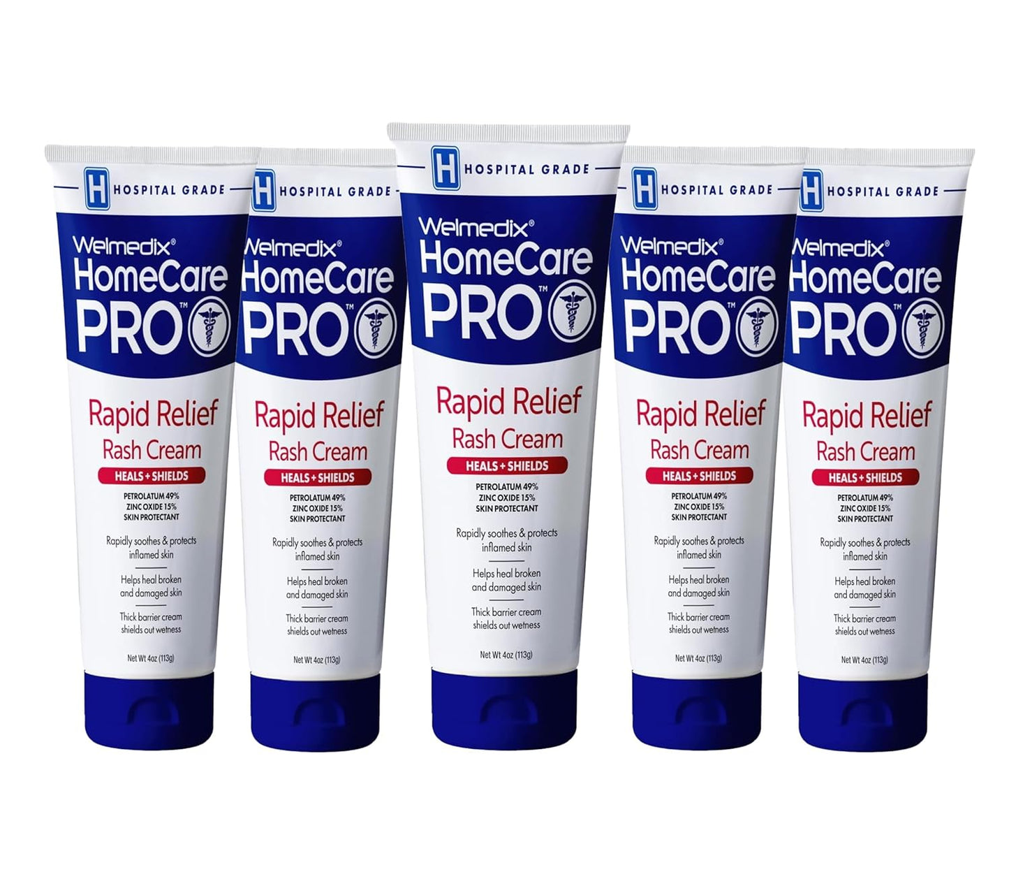 Rapid Relief Diaper Rash Cream with Zinc Oxide, Hospital Grade Barrier Cream for Adults, and Babies with Fragile or Sensitive Skin (4oz Tube, Pack of 5)