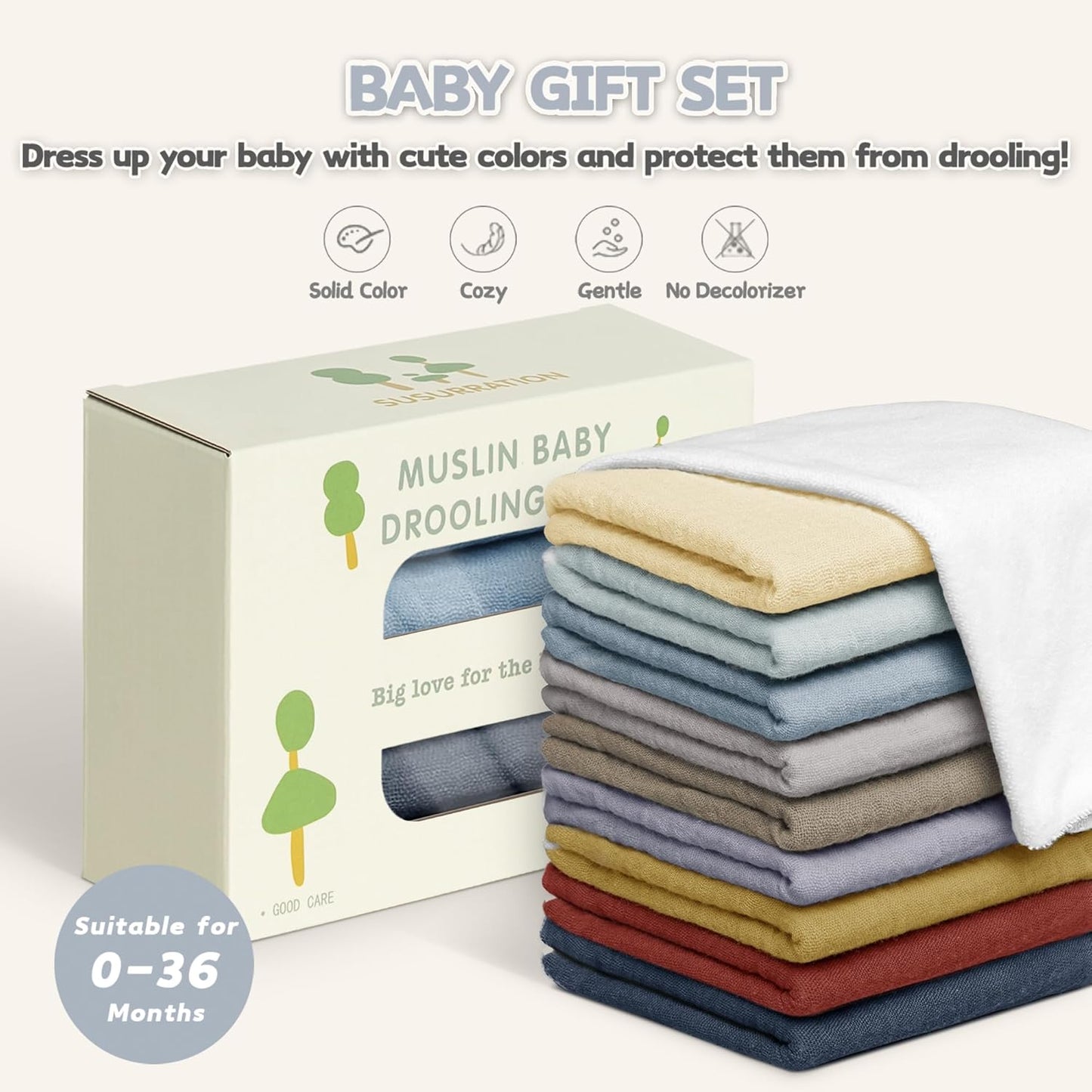 Susurration Muslin Baby Bibs 10Pack Baby Bandana Drool Bibs Soft Adjustable Newborn Bibs for Unisex Baby Girls & Boys (Multicolored)