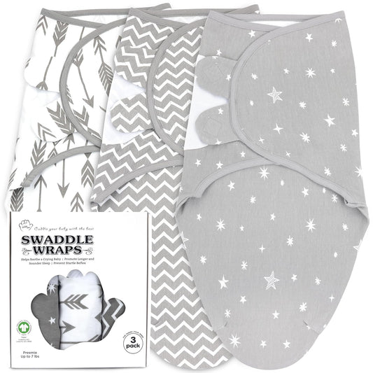 Preemie Swaddles 4-7 lbs - 3-Pack Premature Babies Swaddle Sleep Sack - Organic Cotton - Premature Infant Sleeping Sack - Easy Adjustable Baby Swaddle Blanket Wrap (Galaxy)