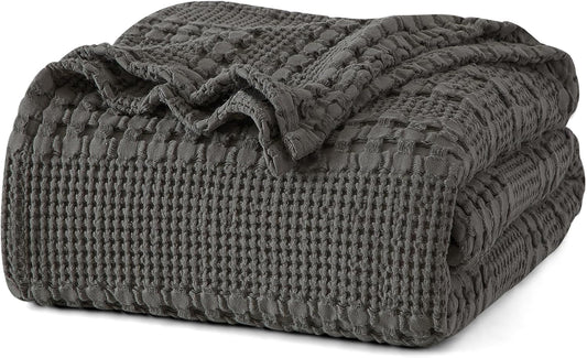 PHF 100% Cotton Waffle Weave Blanket King Size, Soft Lightweight Breathable Cozy Summer Blankets for Bed, Luxury Aesthetic Woven Bedding for Home Decor, 108"x90", Charcoal Grey