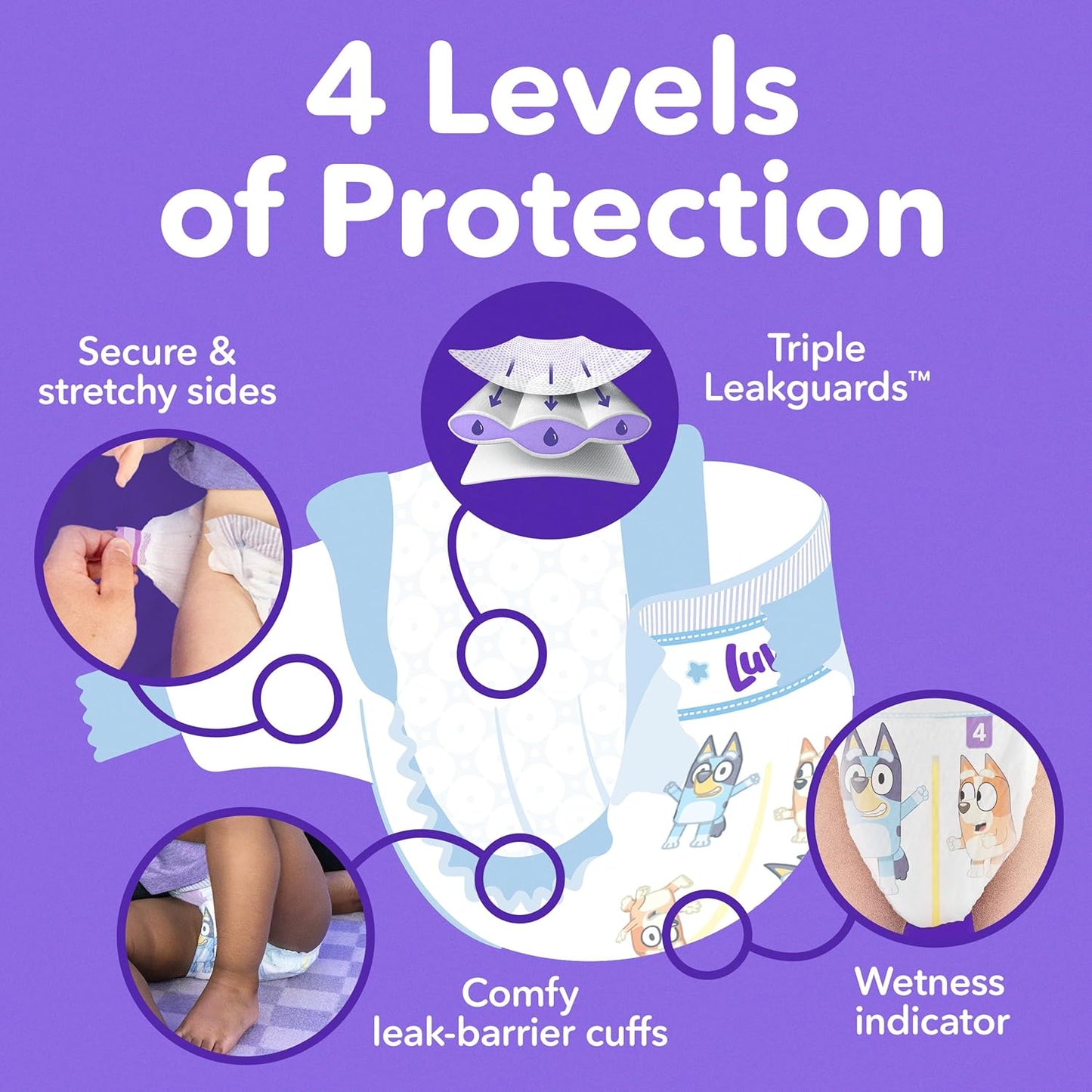 Luvs Size 7 Baby Diapers, Platinum Protection Bluey Diapers for Day & Night, Size 7, 124 Count (Packaging May Vary)