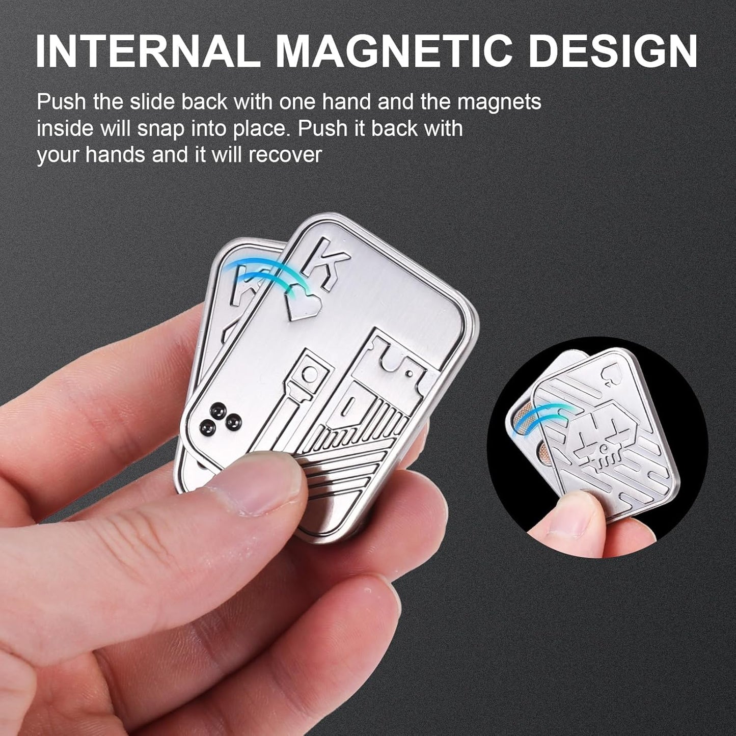 2Pcs Metal Fidget Slider, Metal Fidget Toy Fidget Slider for Adults Magnet Fidget Toy EDC Fidget Clicker Metal Poker Push Card Fidget Slider Stress Relief Toy,Silver