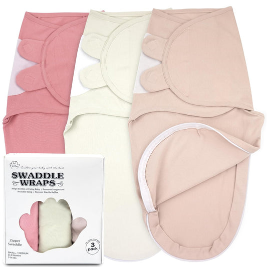 Bublo Baby Organic Swaddles for Newborns – Zipper Swaddles 0-3 Months, 3-Pack – Infant Sleep Sack with Zipper – Adjustable & Breathable Swaddle Blanket Wrap for Newborn Girls (Dusty Pink)