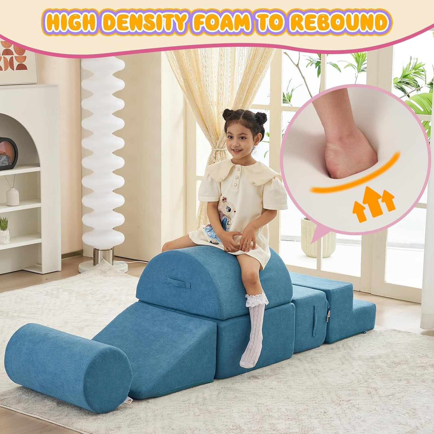 Jela Foam Blocks - Soft Play Equipment with 6 Luxury Miss Fabric Climbing Blocks for Toddlers, Babies & Kids - Lightweight Climb & Crawl Playset