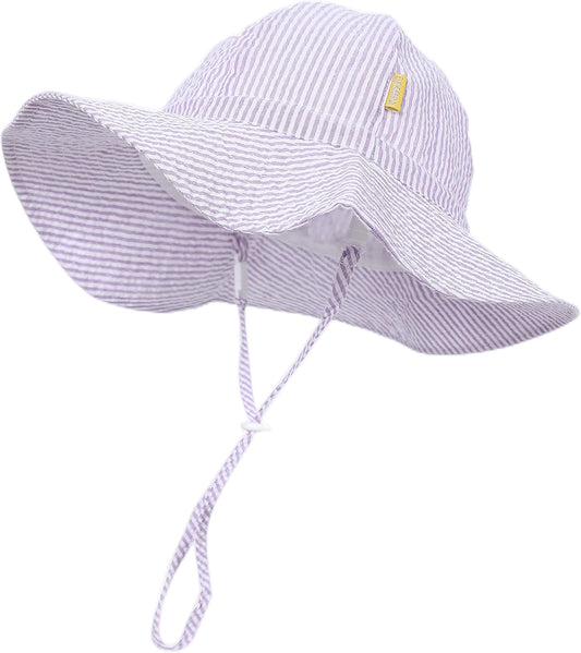 Baby & Toddler Wide Brim Sun Hats UPF 50+ Sun Protection Bucket Cap Cute Adjustable Hat in Seersucker