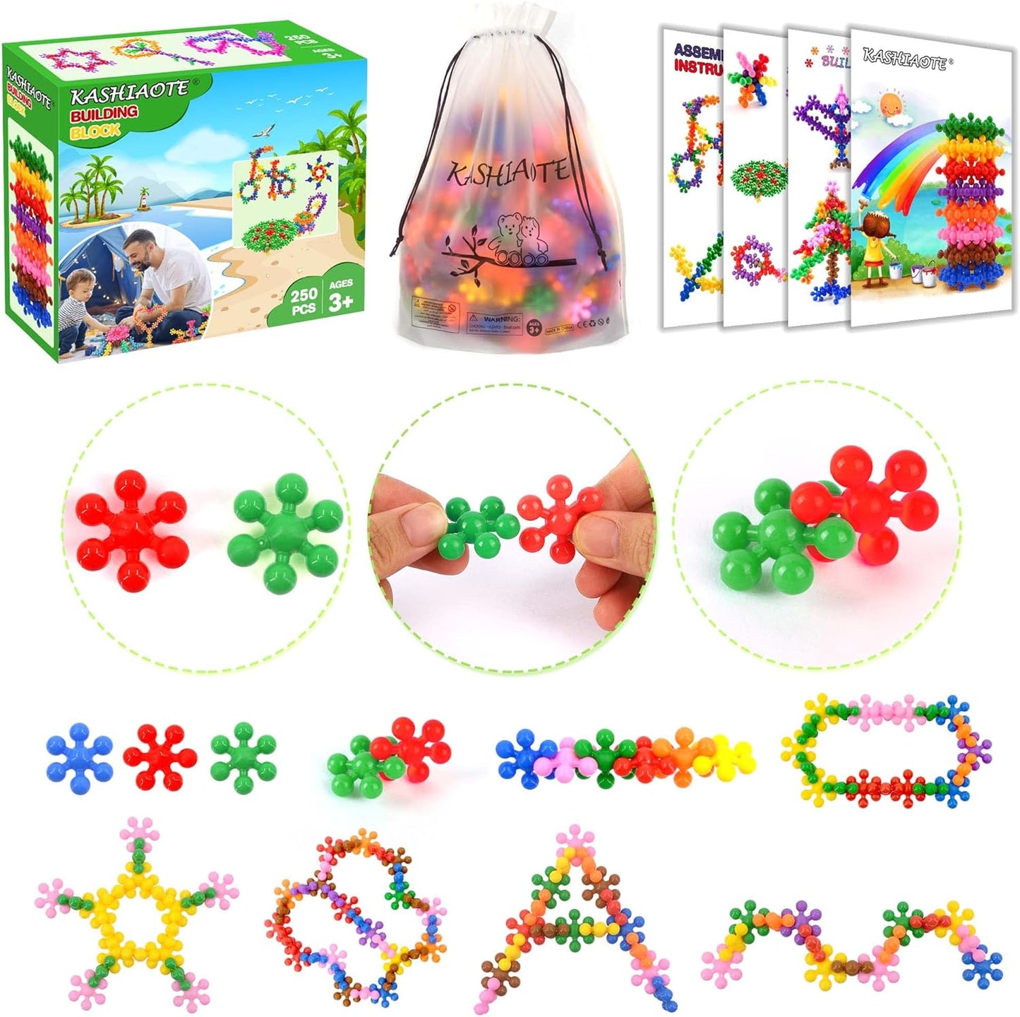 250 Pieces Building Blocks Kids STEM Toys Educational Building Toys Interlocking Solid Plastic Discs Sets for Preschool Boys and Girls Aged 3+