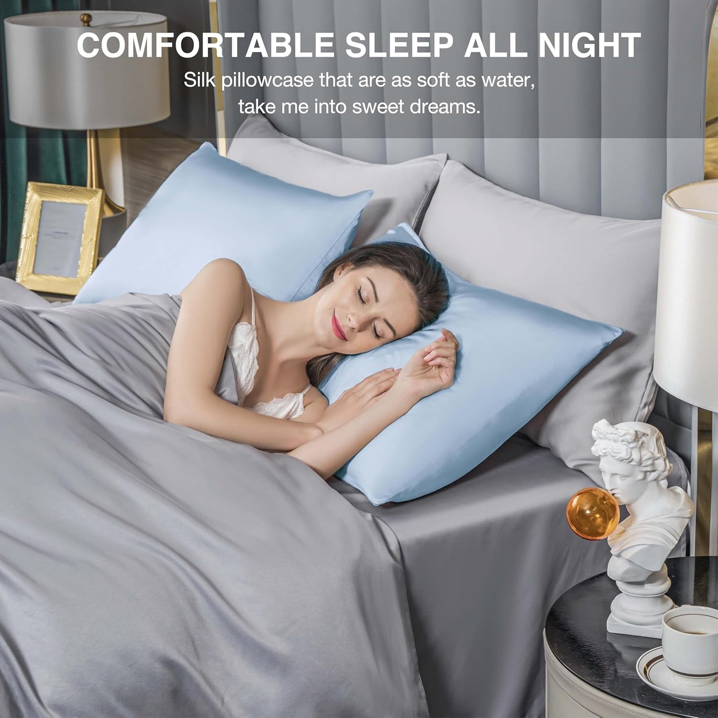 Mulberry Silk Pillowcase for Hair and Skin,Cooling Silk Pillow Case with Hidden Zipper,Allergen Proof Dual Sides Soft Breathable Smooth Silk Pillow Cover for Women (Light Blue,Toddler)